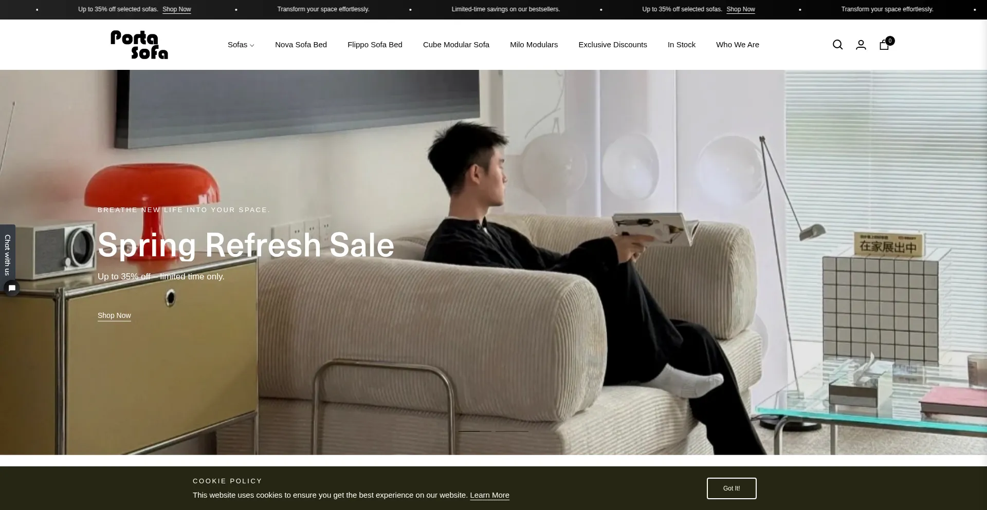 Website screenshot of Portasofa.com.au