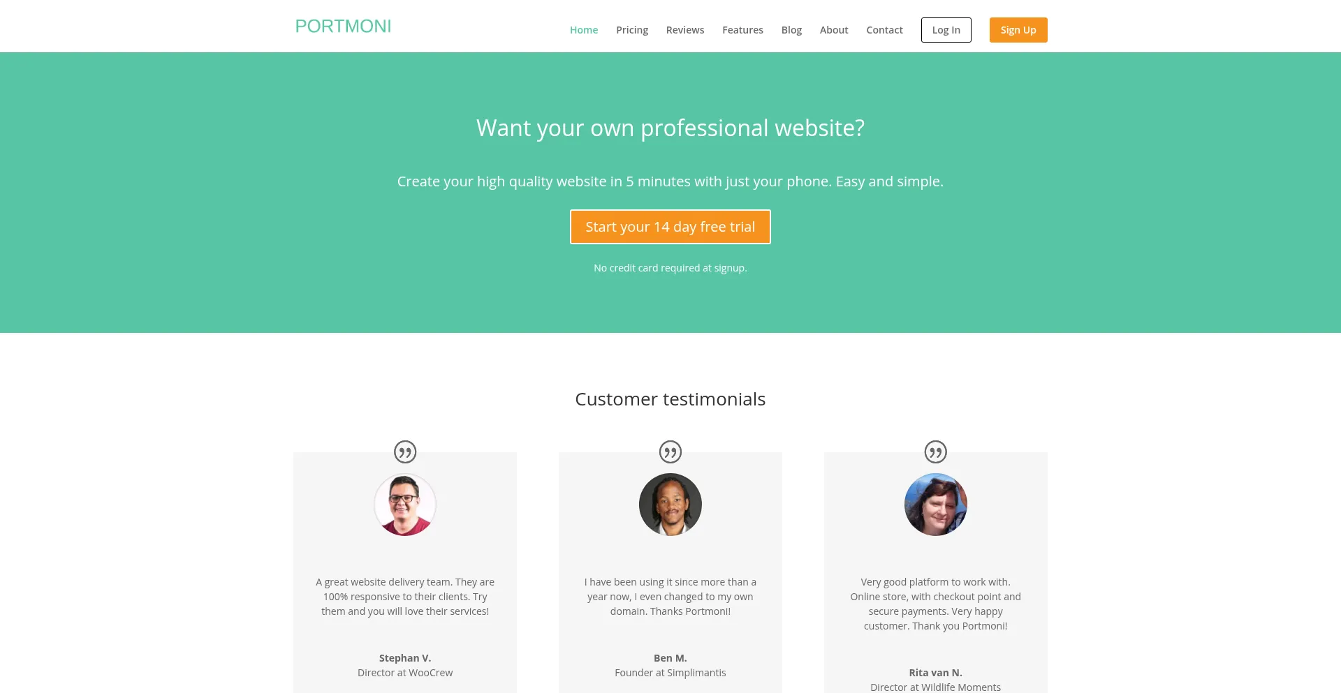 Website screenshot of Portmoni.com