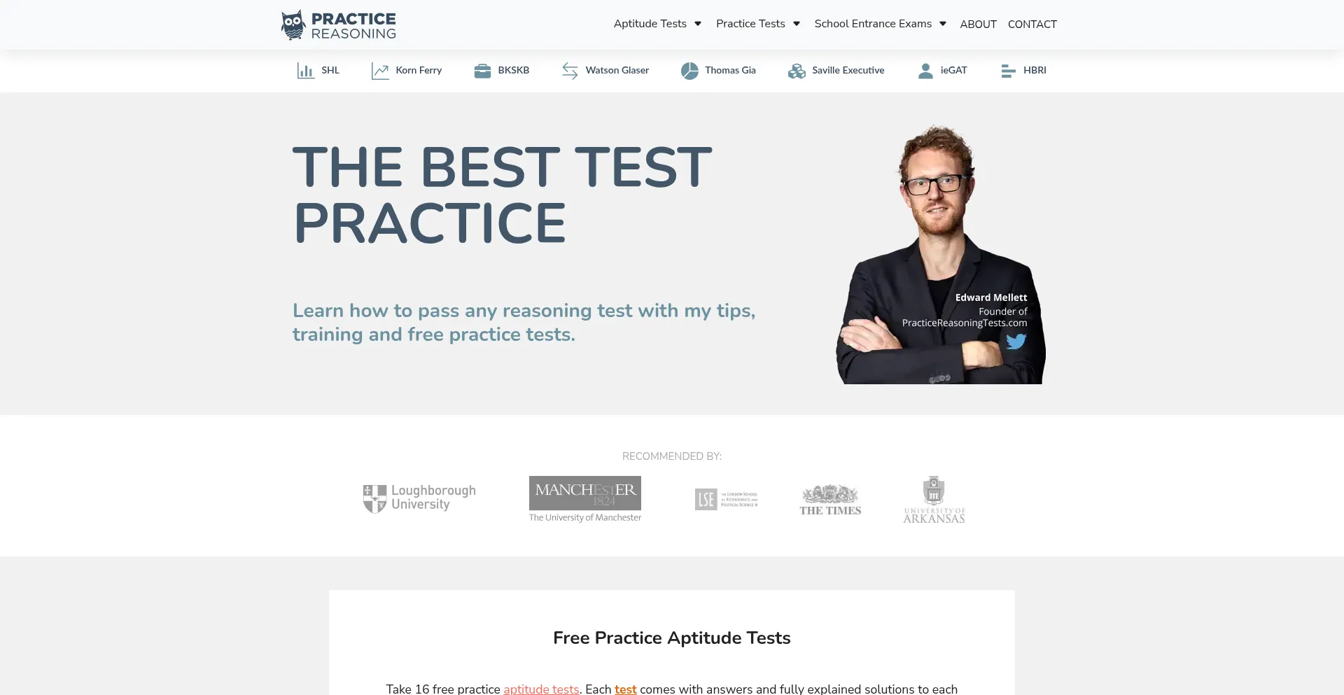 Website screenshot of Practicereasoningtests.com