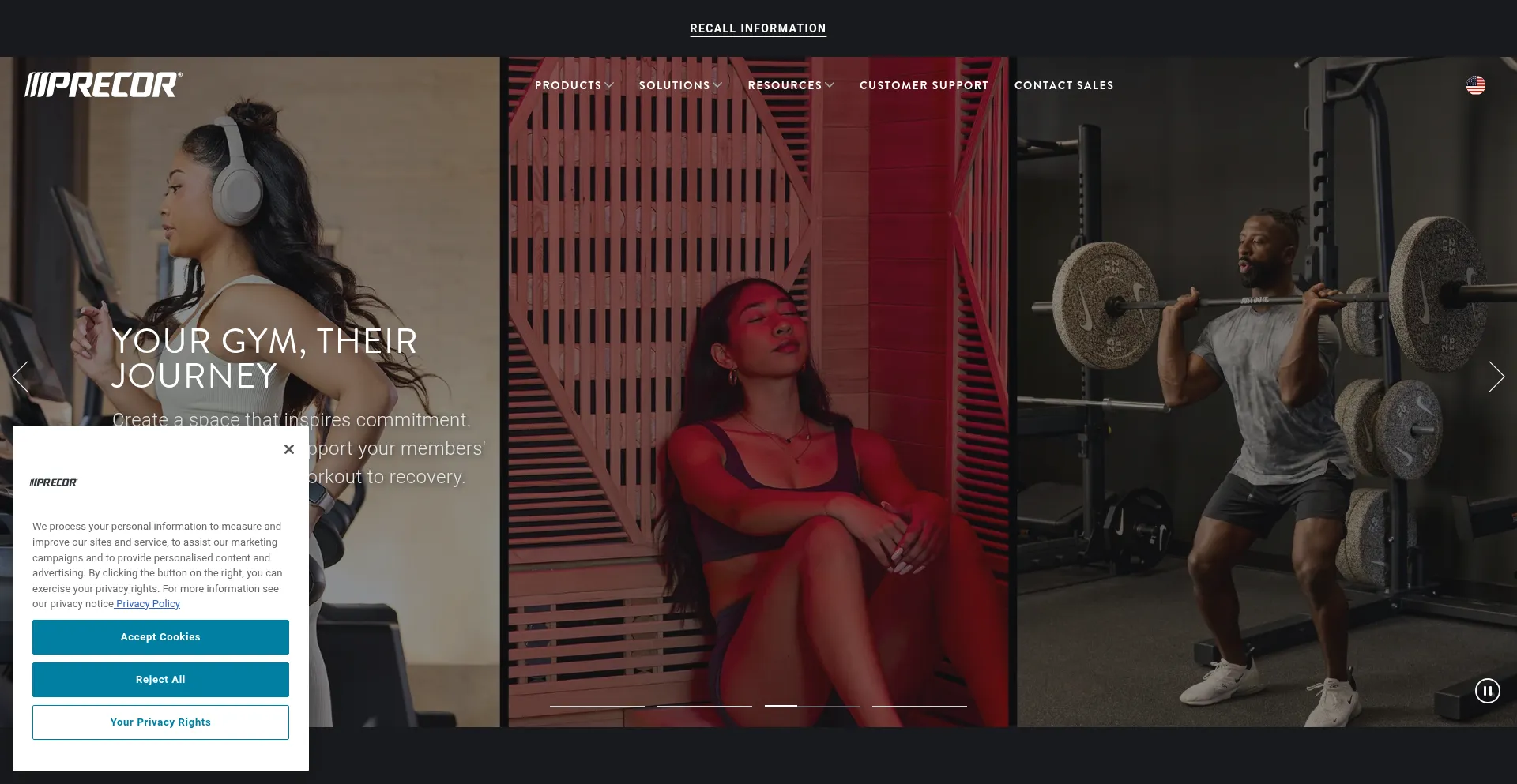 Website screenshot of Precor.com