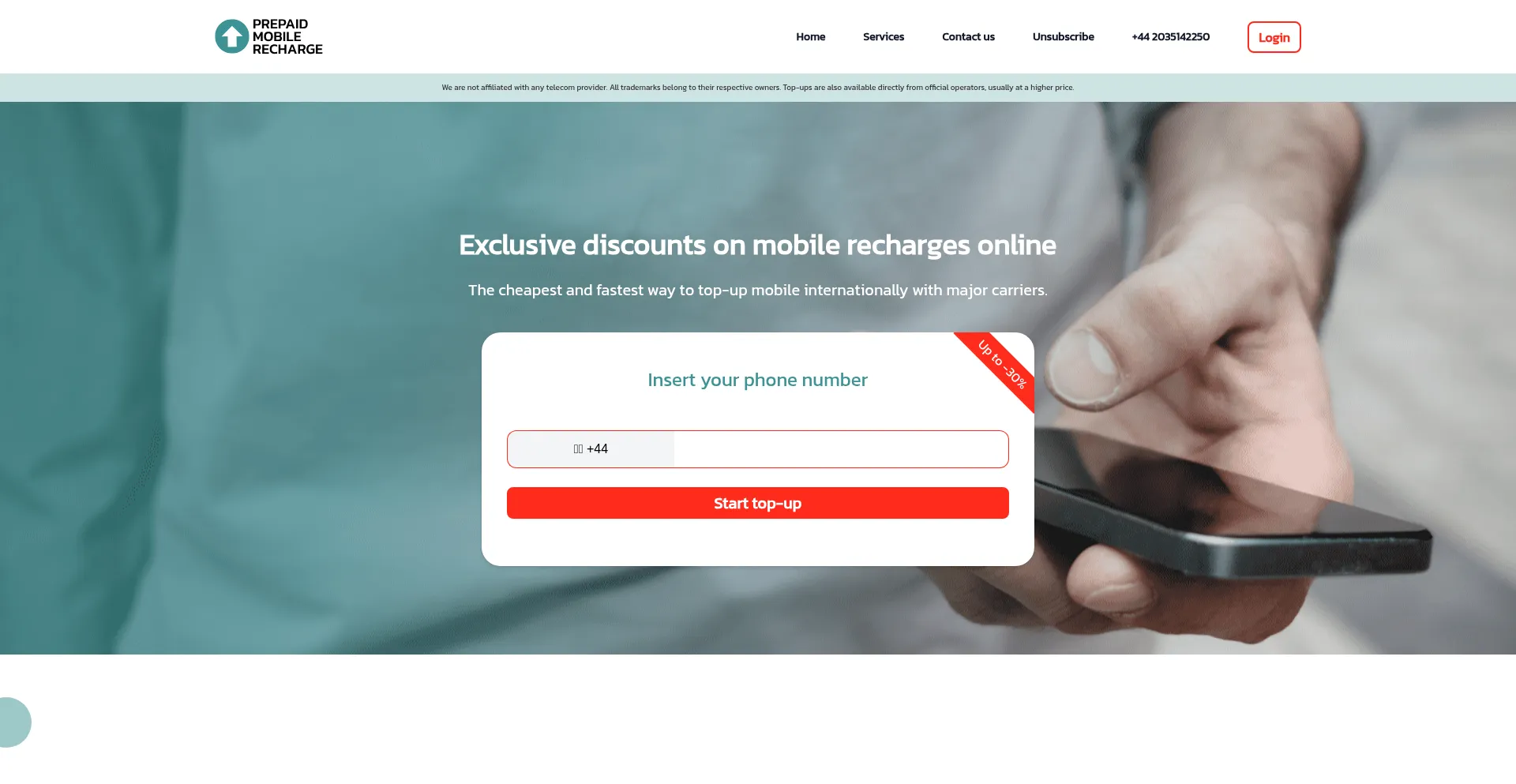 Website screenshot of Prepaidmobilerecharge.com
