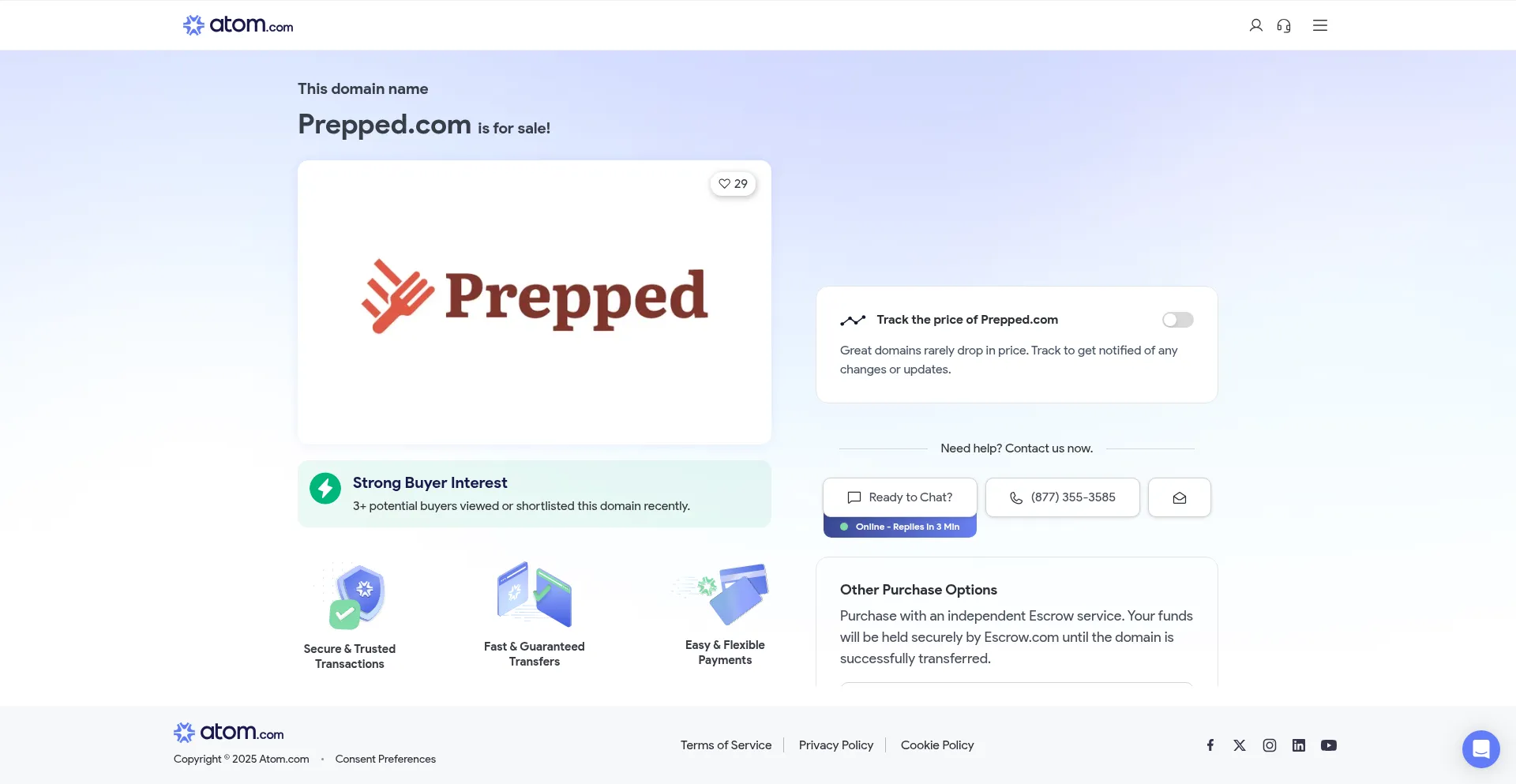 Website screenshot of Prepped.com