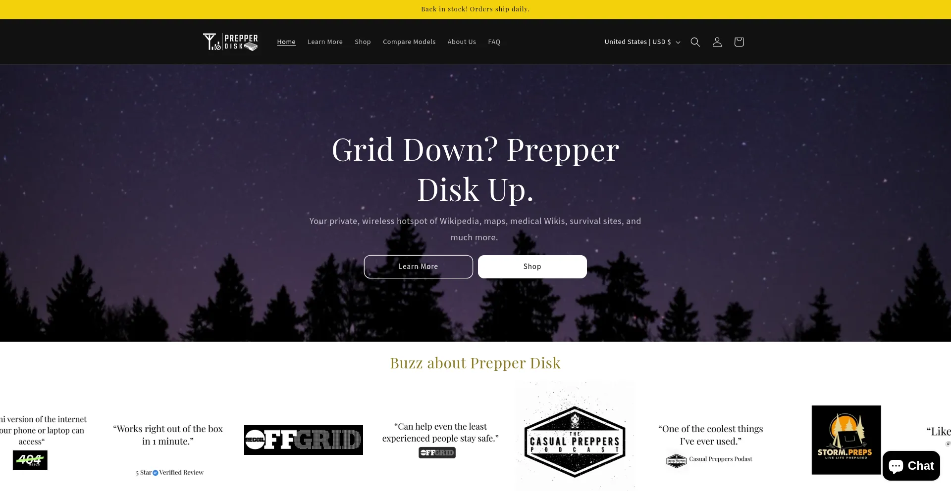 Website screenshot of Prepperdisk.com