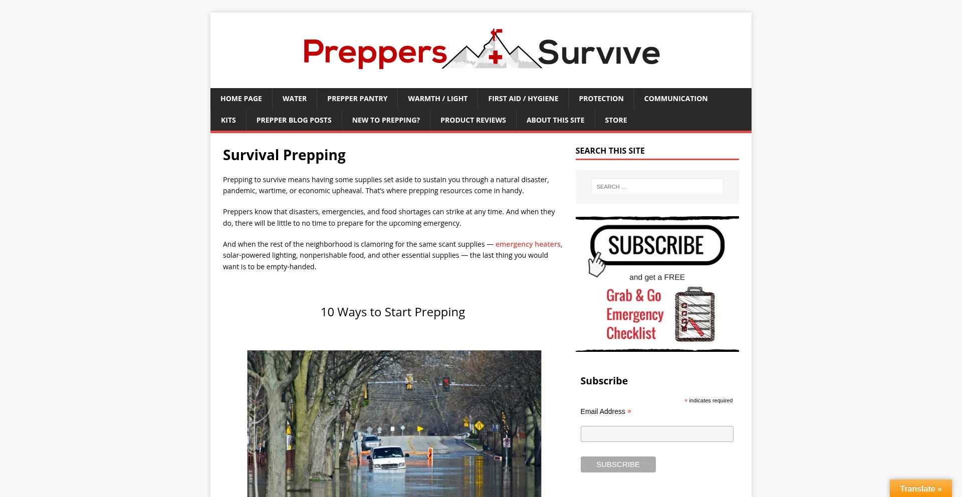 Website screenshot of Prepperssurvive.com