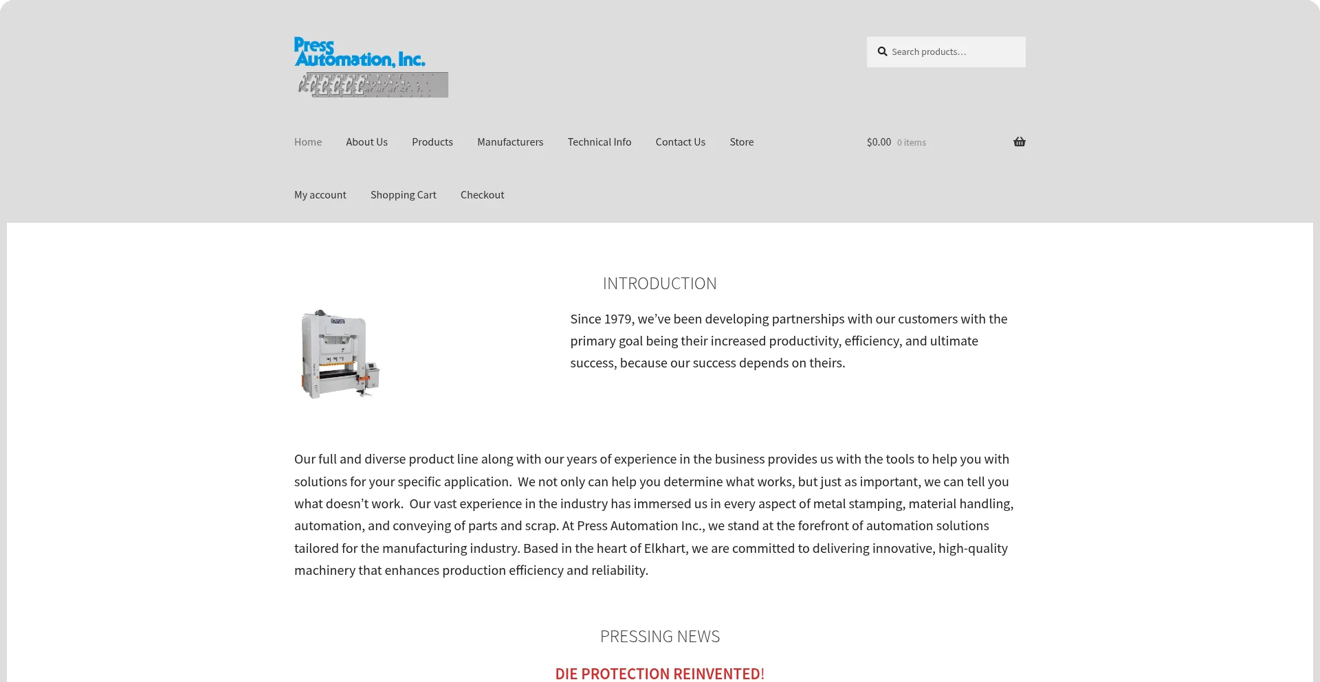 Website screenshot of Pressautomation.com