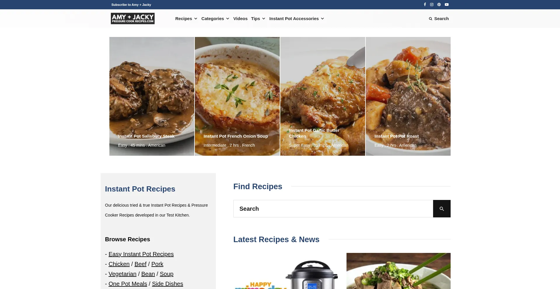 Website screenshot of Pressurecookrecipes.com