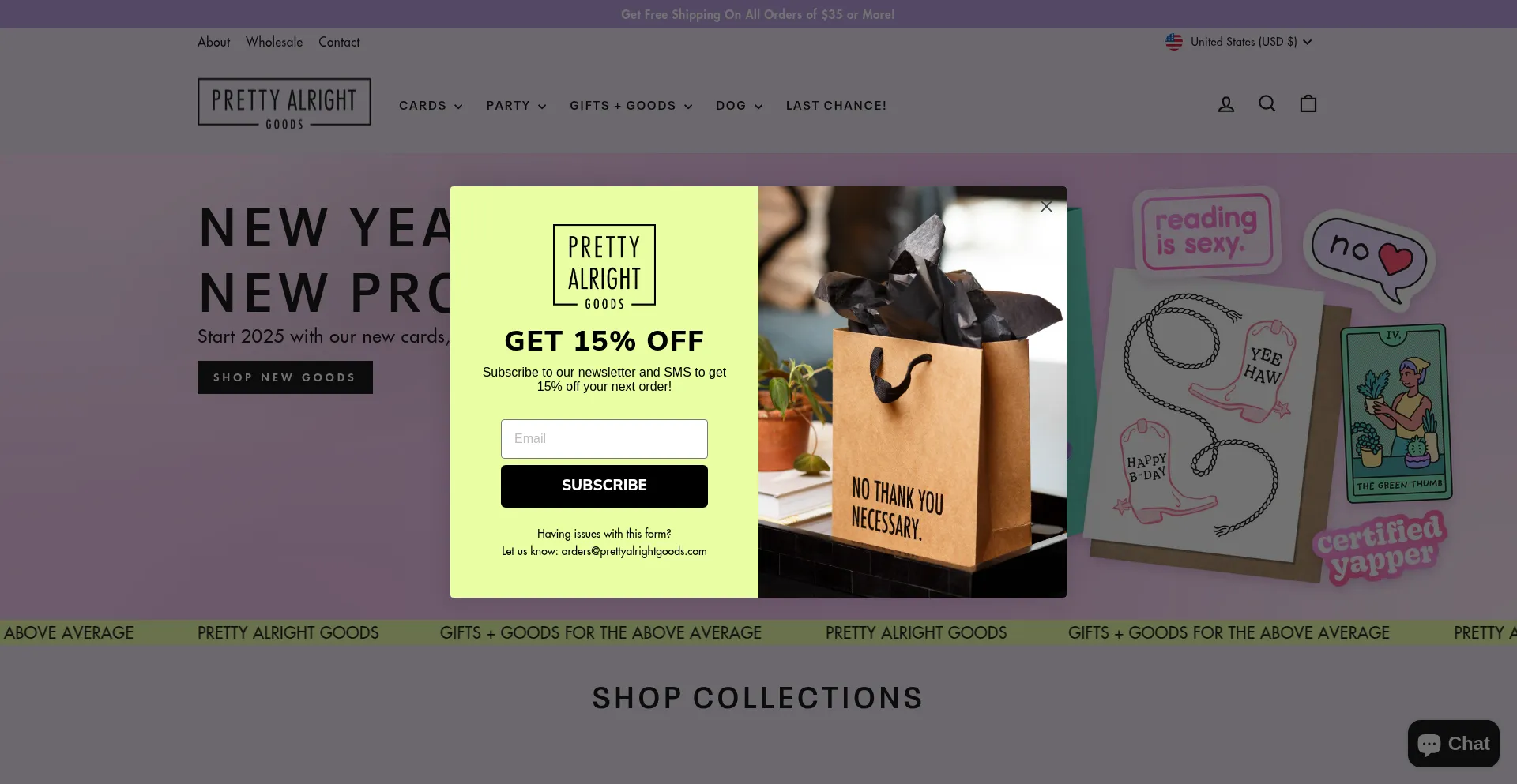 Website screenshot of Prettyalrightgoods.com