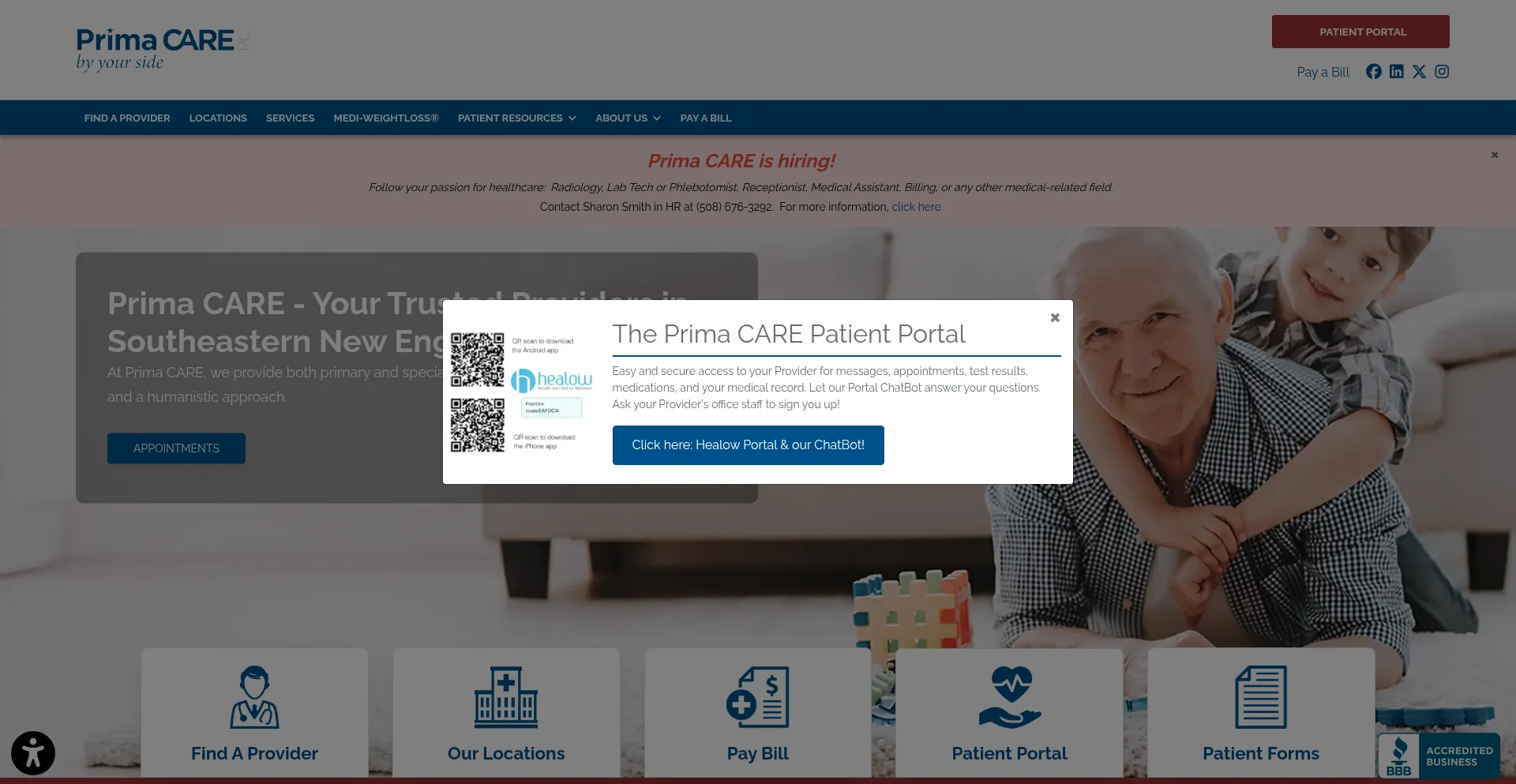 Website screenshot of Prima-care.com