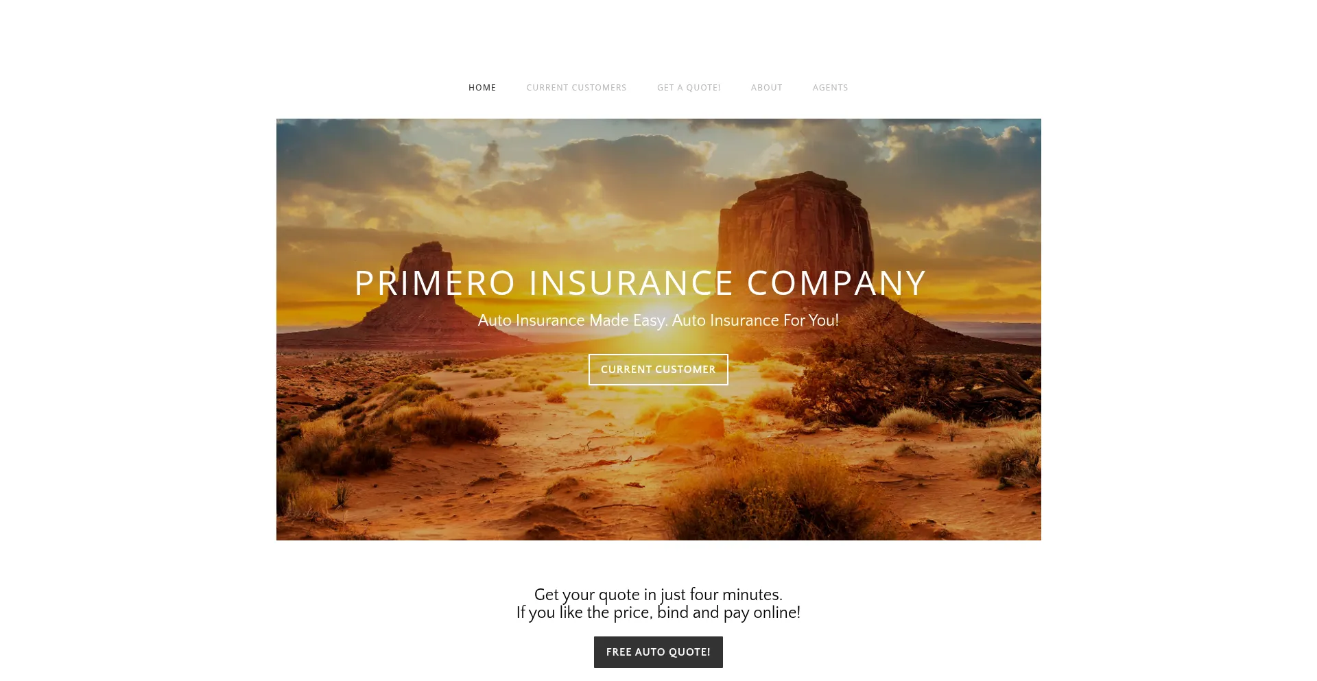 Website screenshot of Primeroinsurance.com