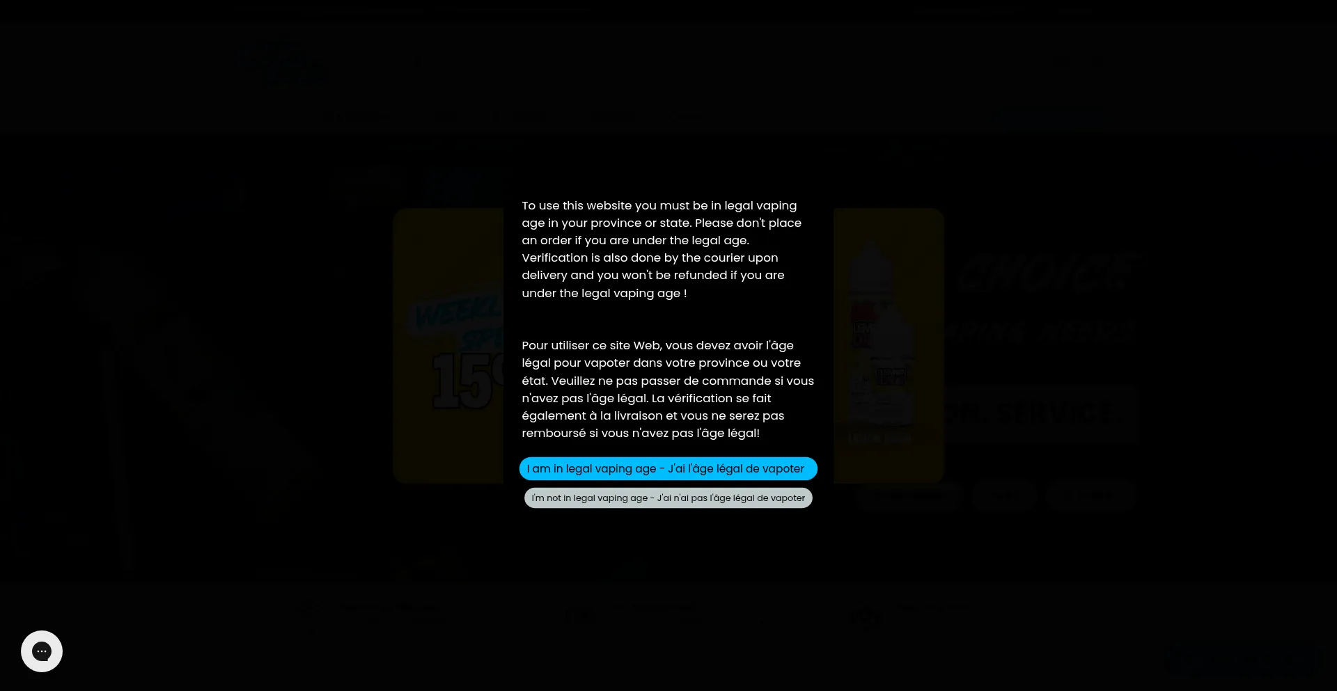 Website screenshot of Primevape.ca