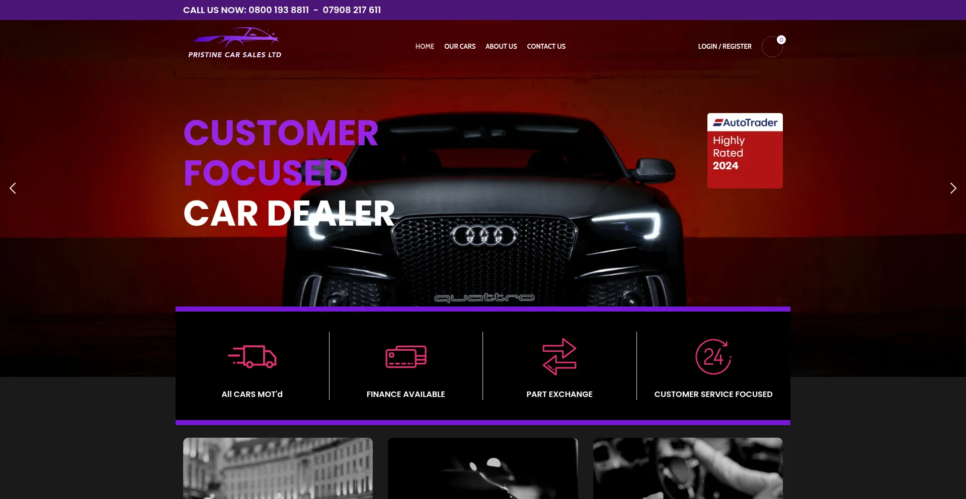 Website screenshot of Pristinecars.uk