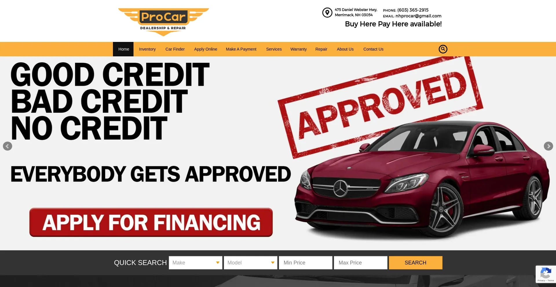 Website screenshot of Procarsdealer.com