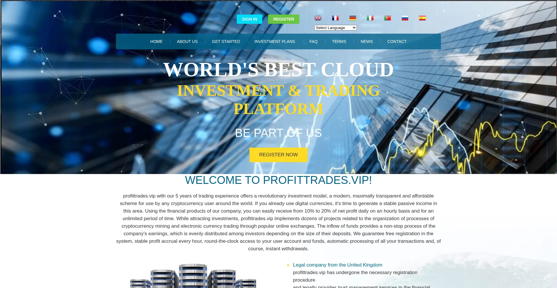 Website screenshot of Profittrades.vip