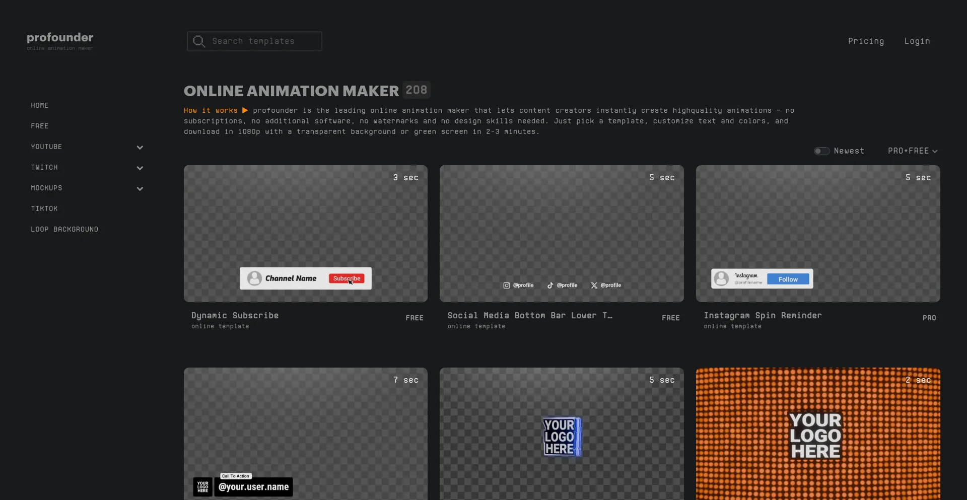 Website screenshot of Profounder.com