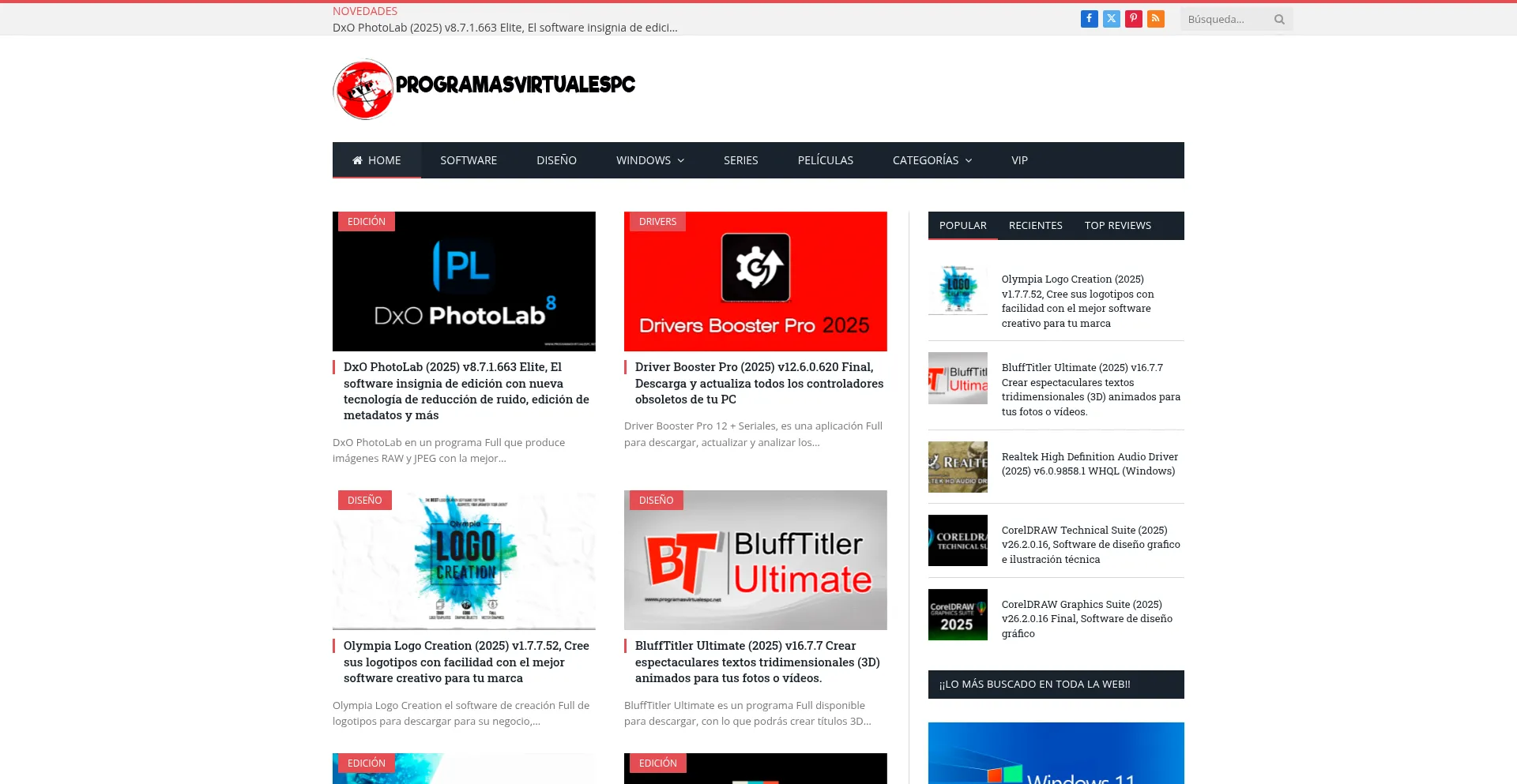 Website screenshot of Programasvirtualespc.net