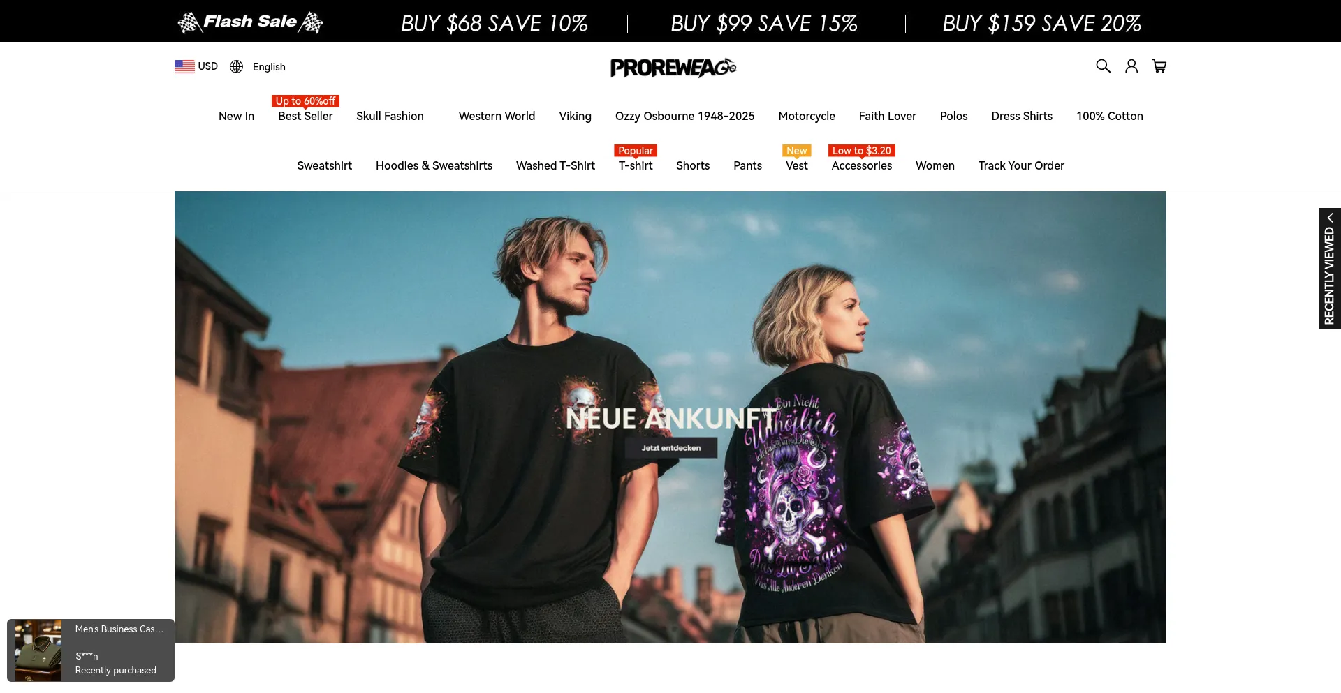 Website screenshot of Prorewear.com