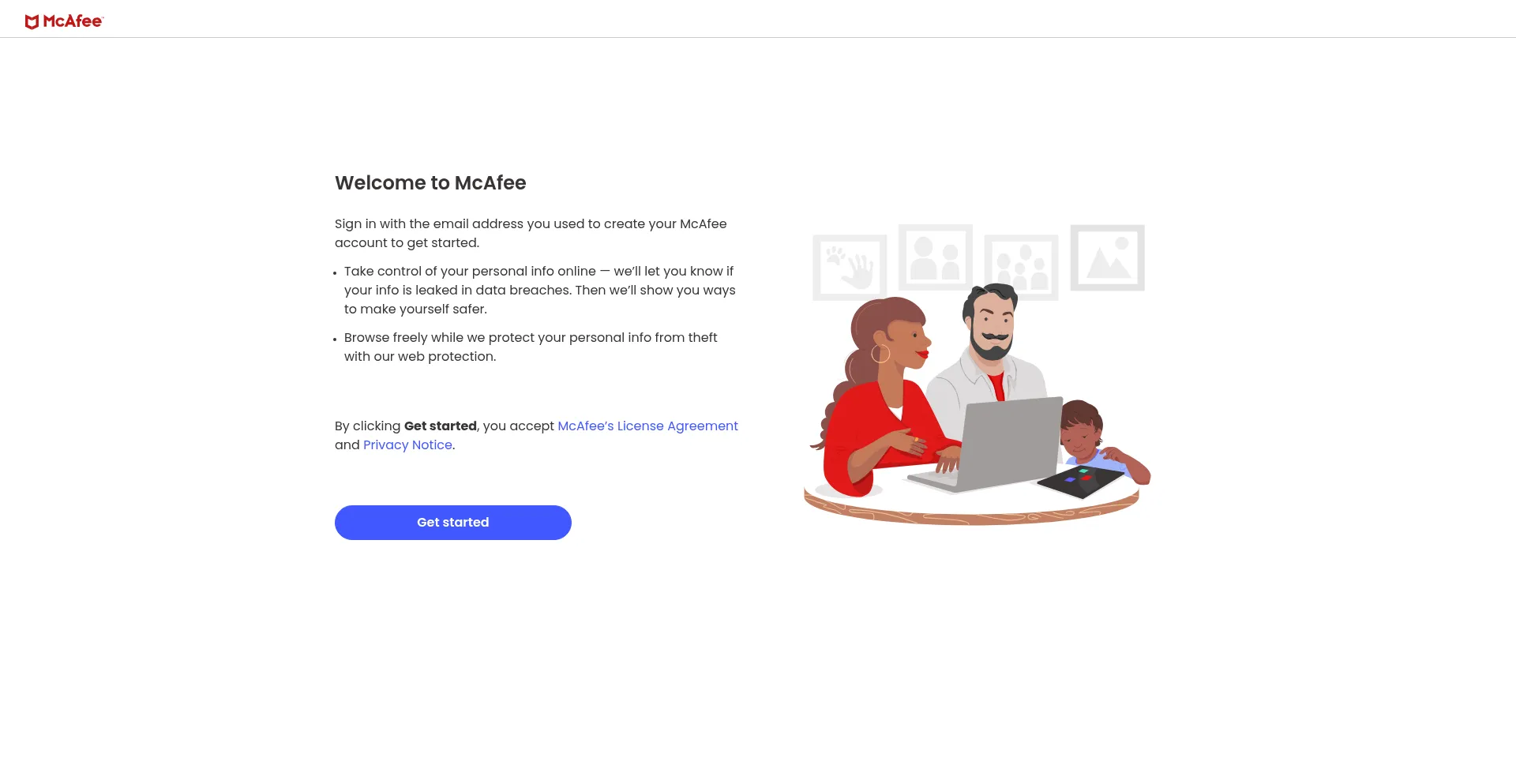 Website screenshot of Protection.mcafee.com