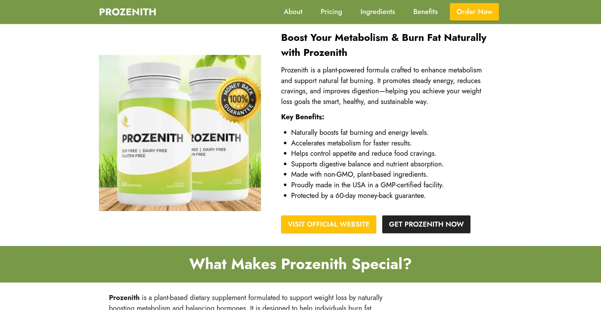 Website screenshot of Prozenithmarket.com
