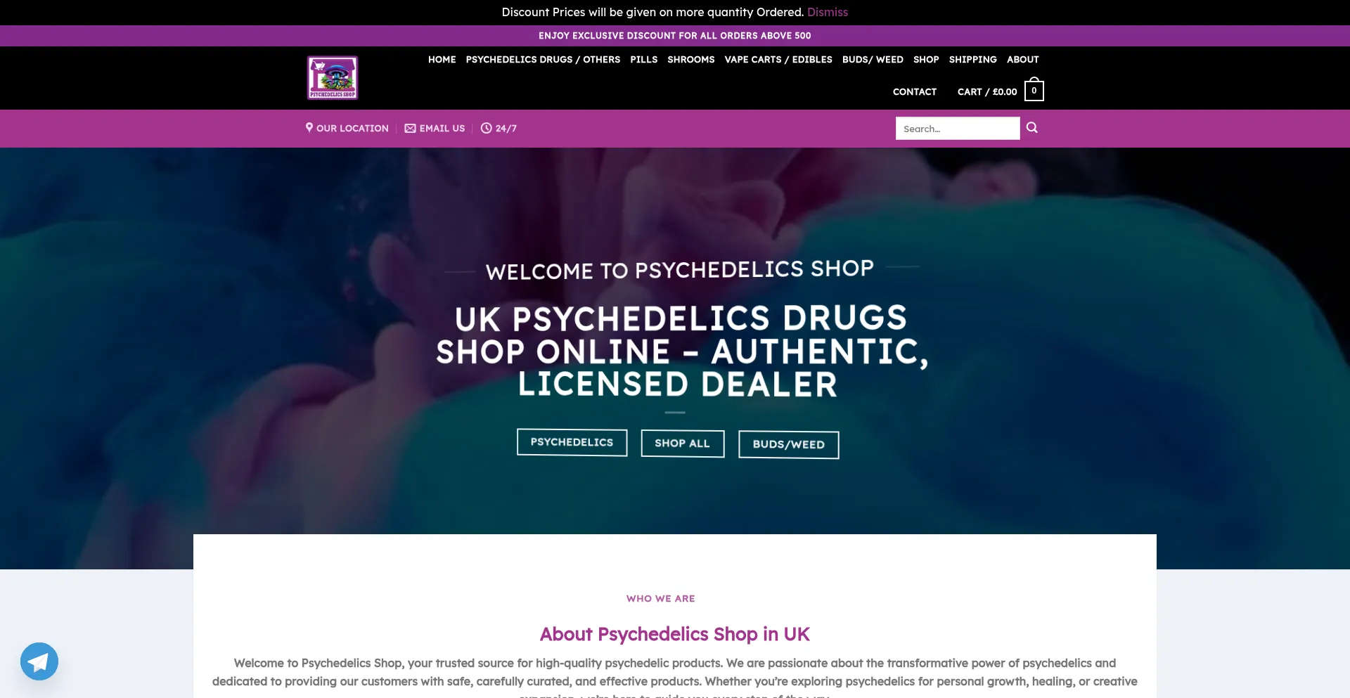 Website screenshot of Psychedelicsshop.uk