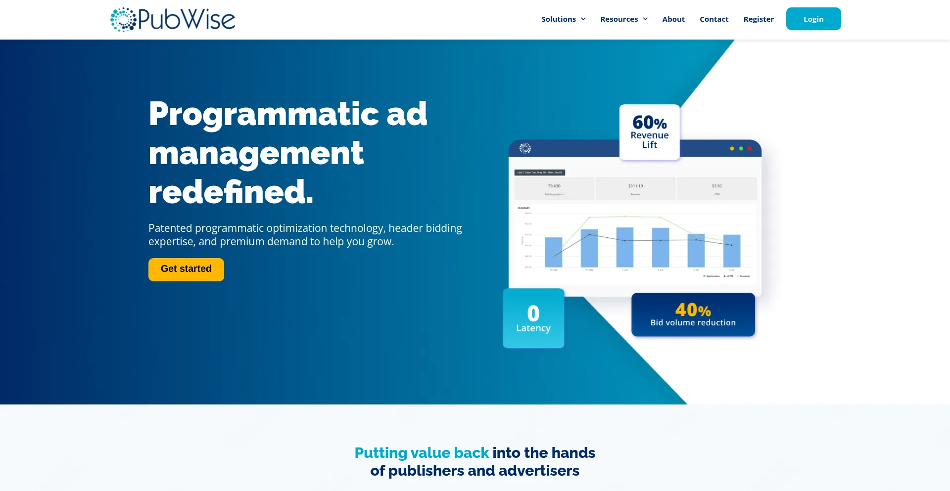 Website screenshot of Pubwise.io