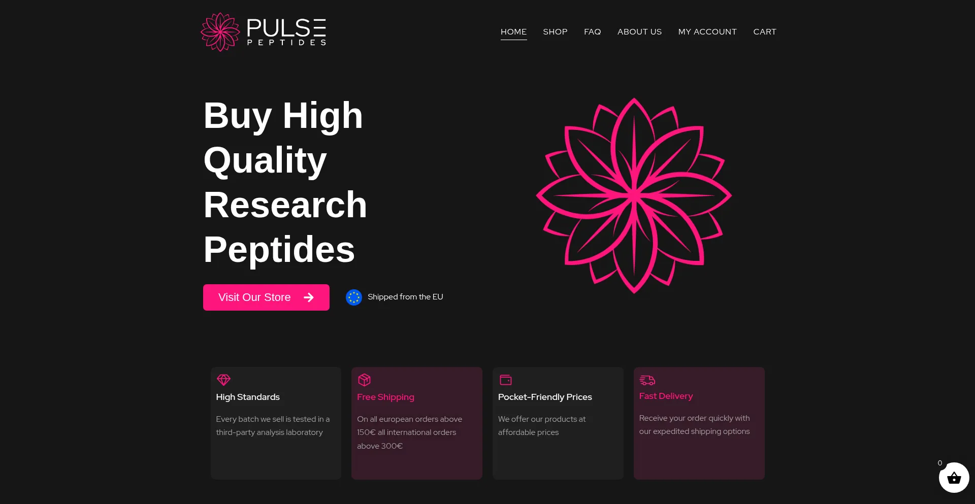 Website screenshot of Pulsepeptides.com