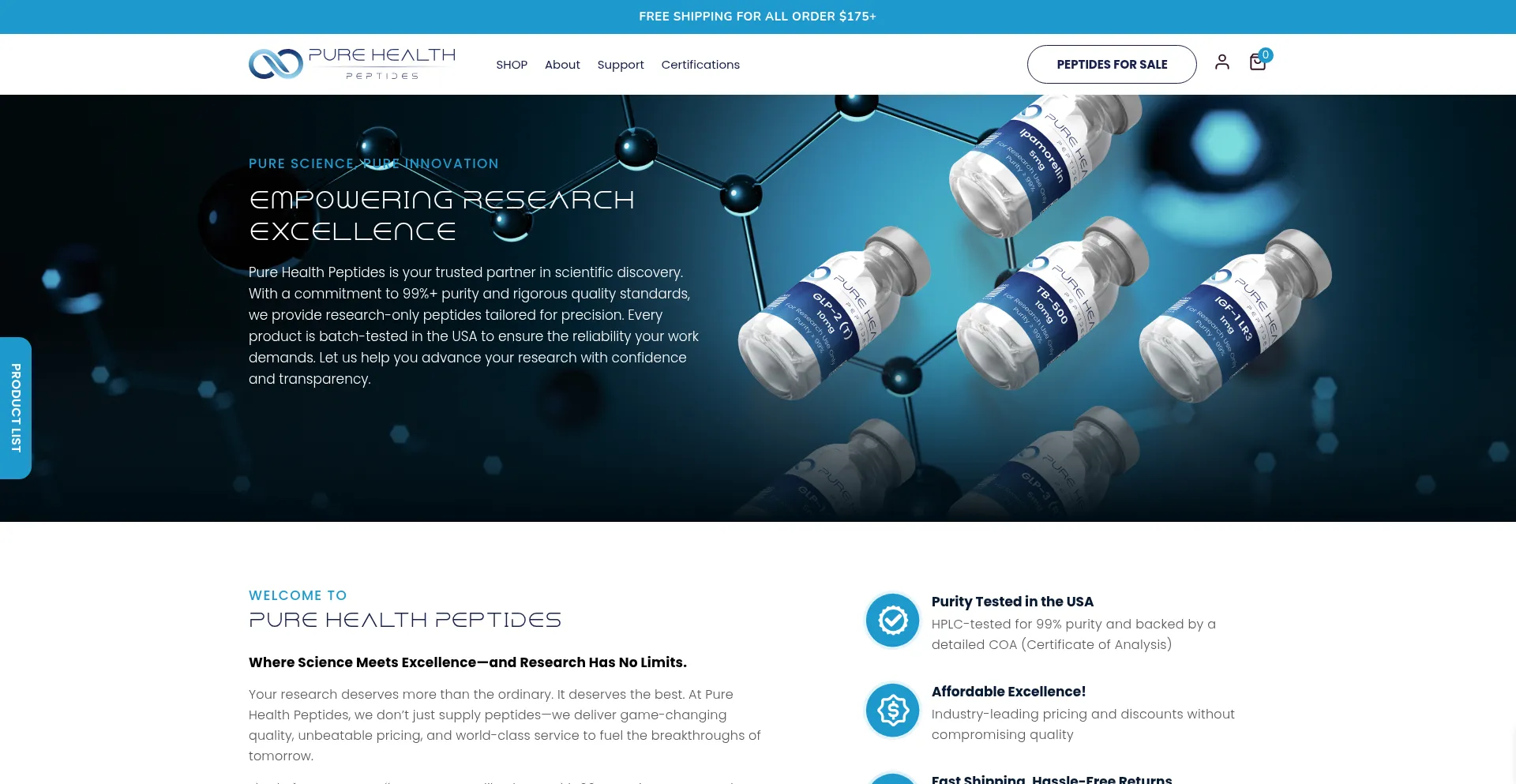 Website screenshot of Purehealthpeptides.com