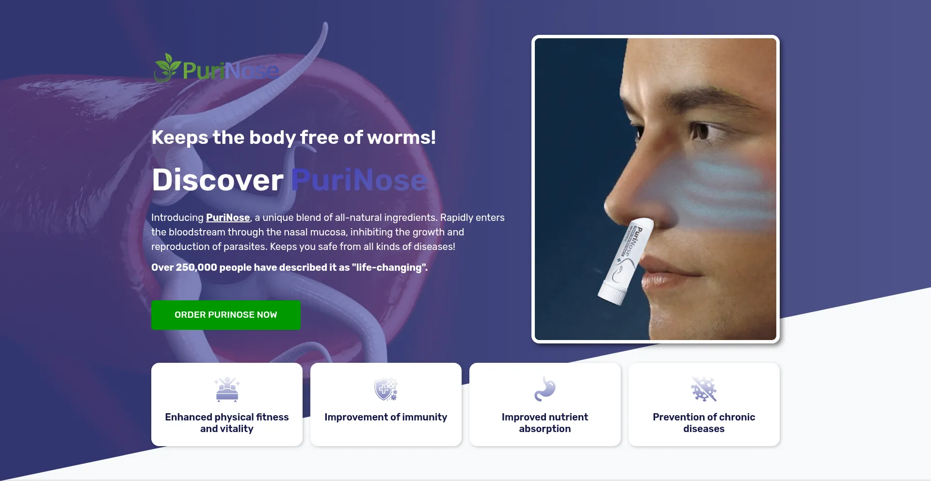Website screenshot of Purinose.com