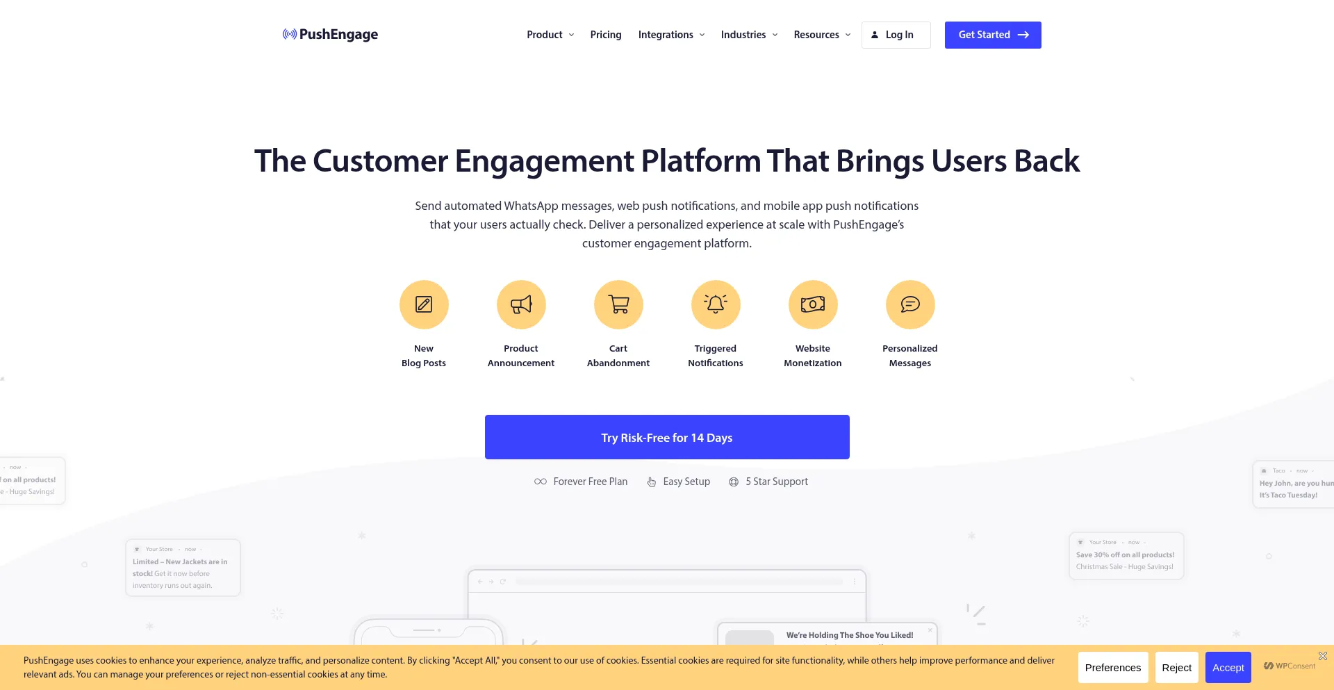 Website screenshot of Pushengage.com