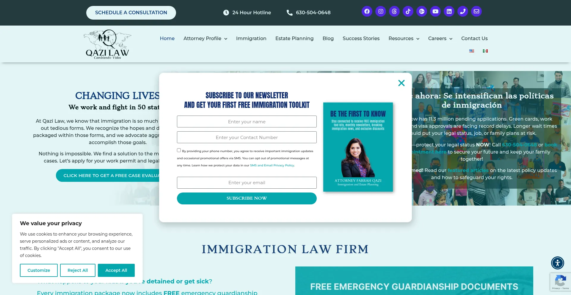 Website screenshot of Qazilawoffices.com
