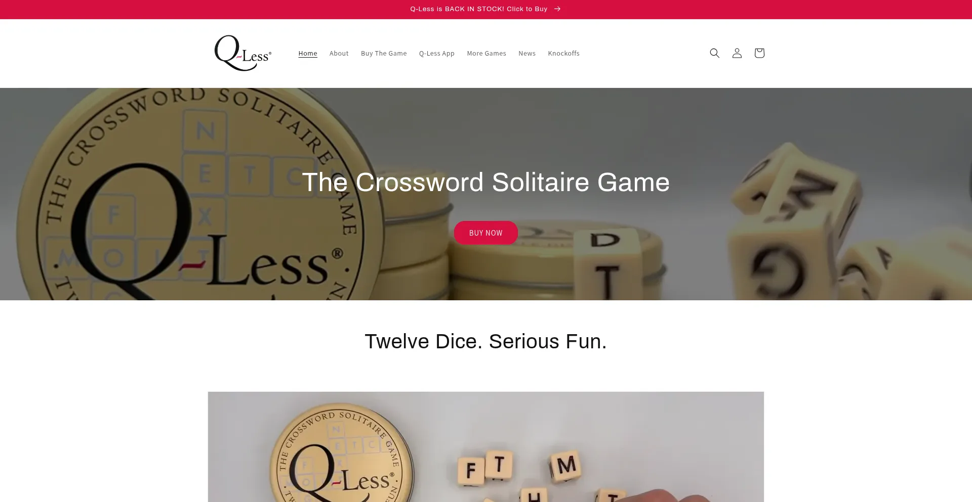 Website screenshot of Qlessgame.com