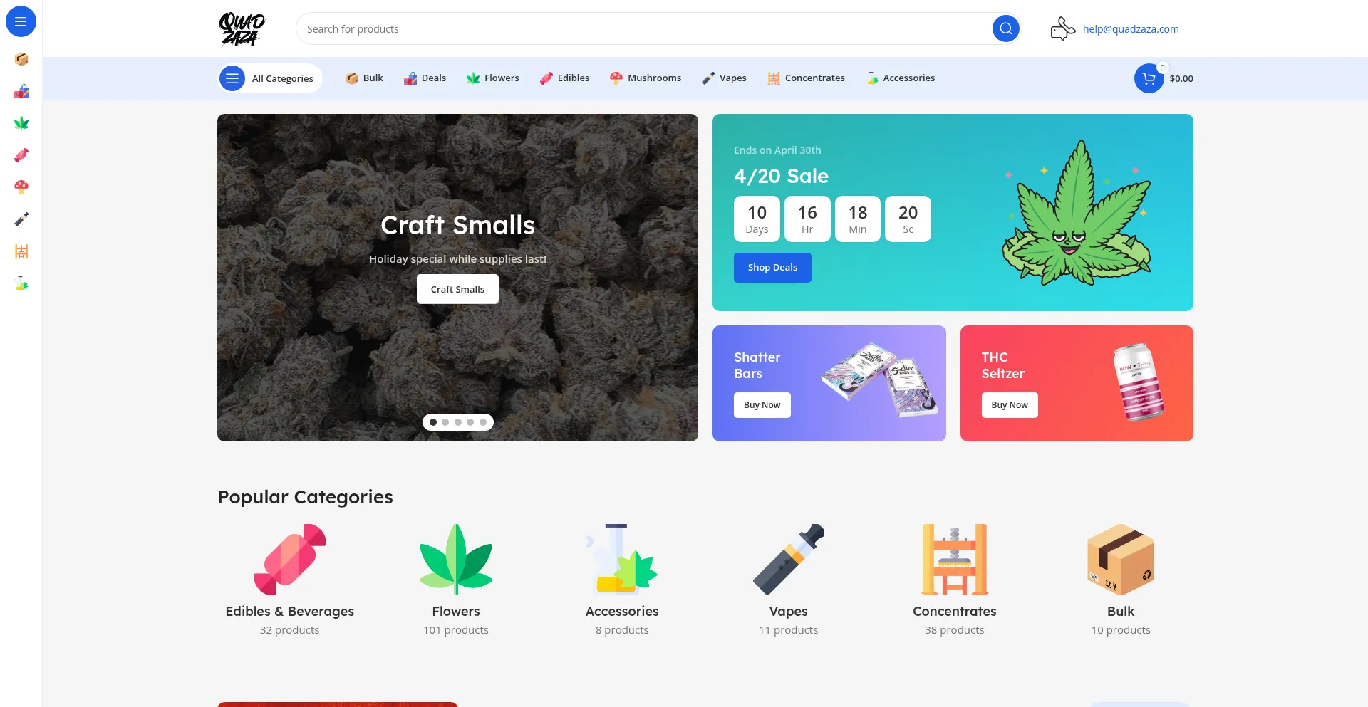 Website screenshot of Quadzaza.com