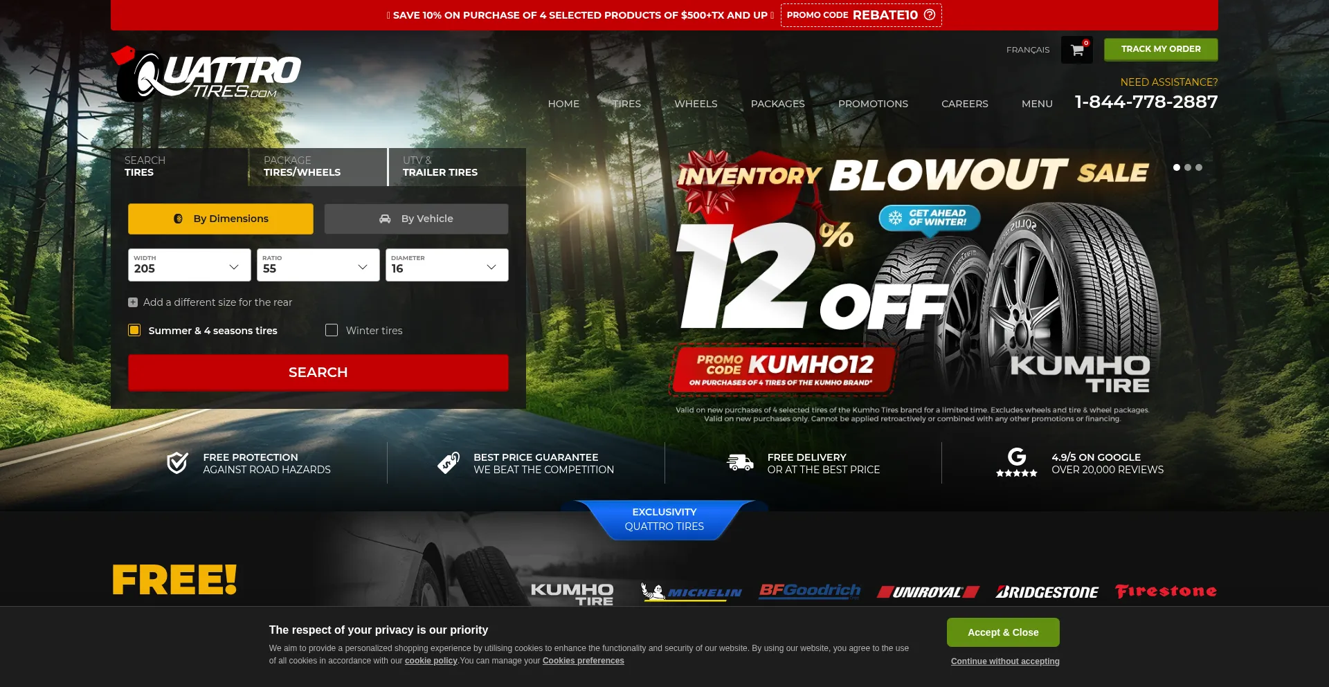 Website screenshot of Quattrotires.com