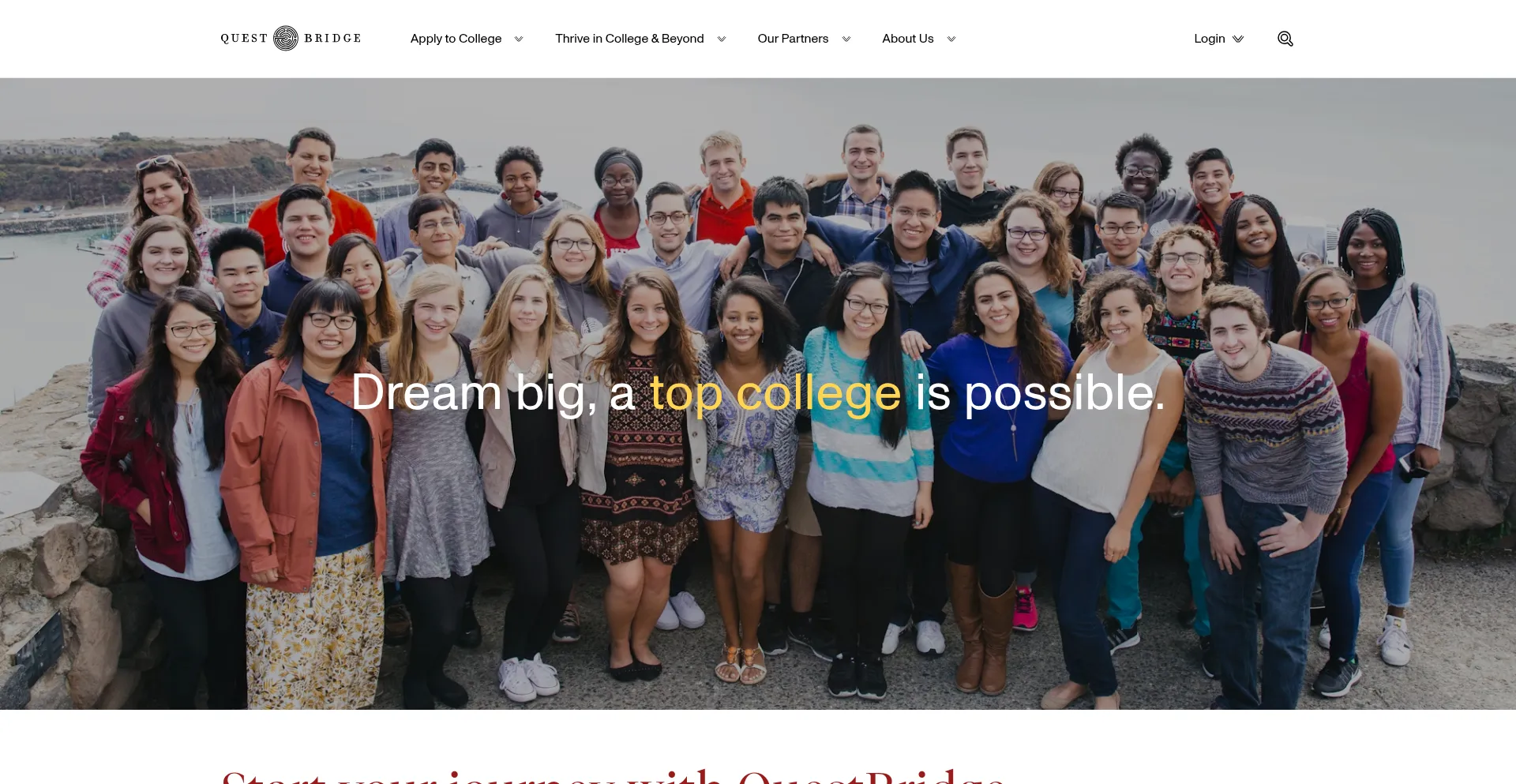 Website screenshot of Questbridge.org