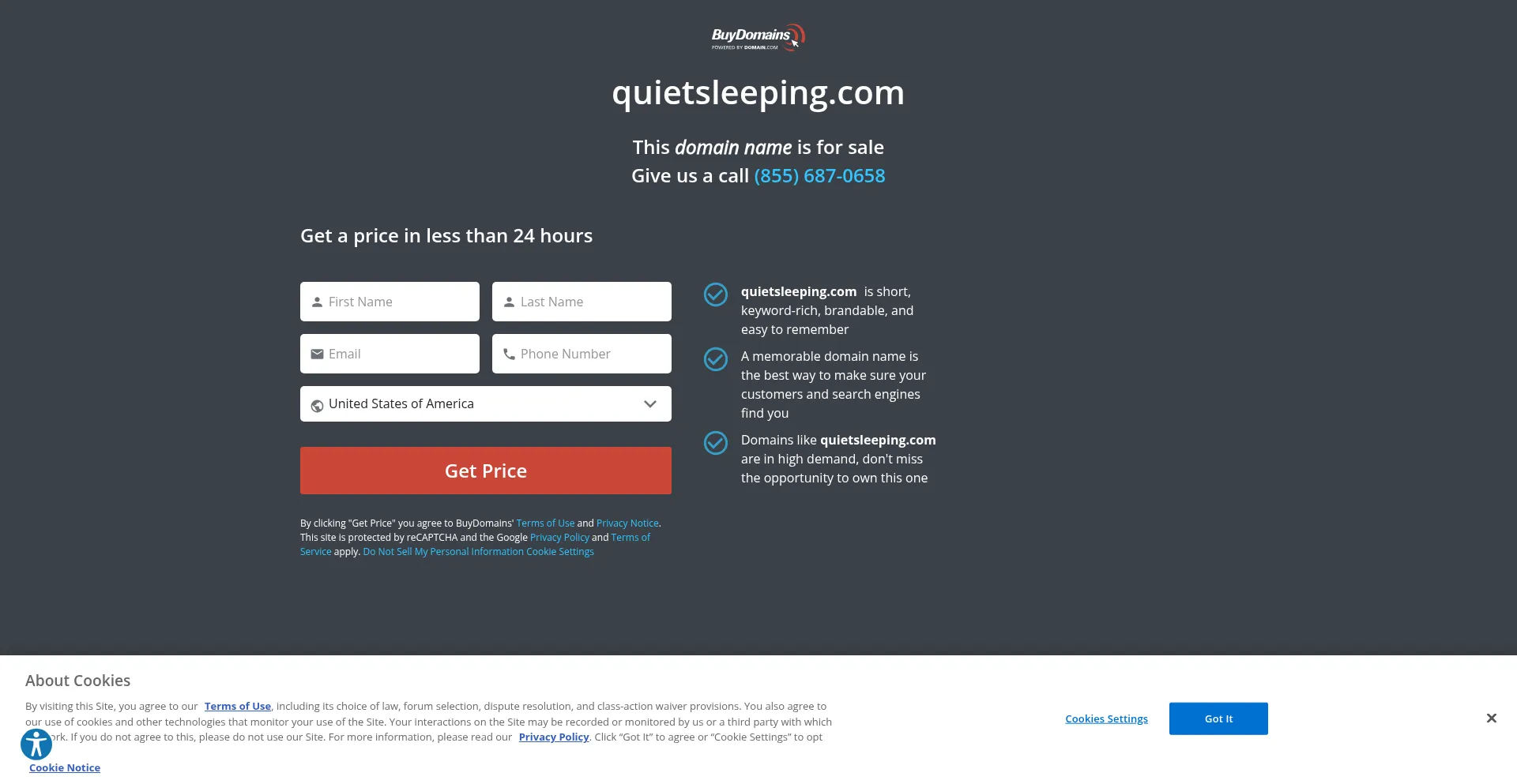 Website screenshot of Quietsleeping.com