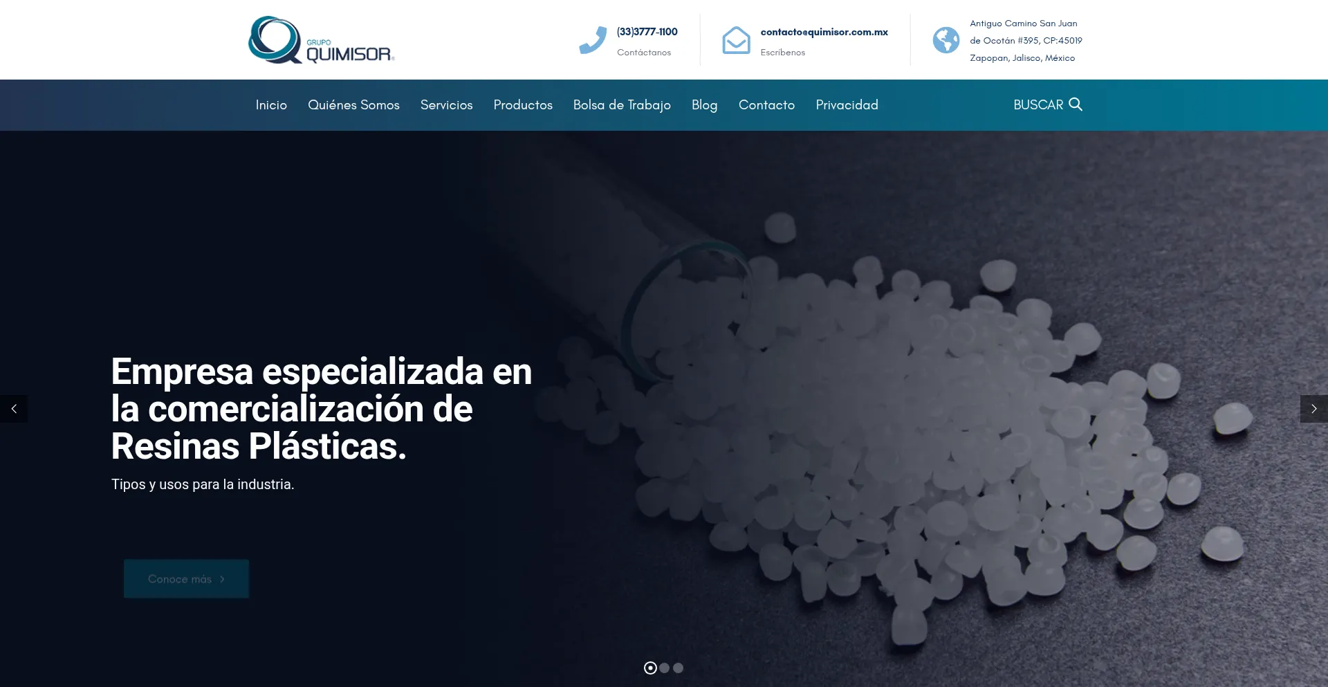 Website screenshot of Quimisor.com.mx