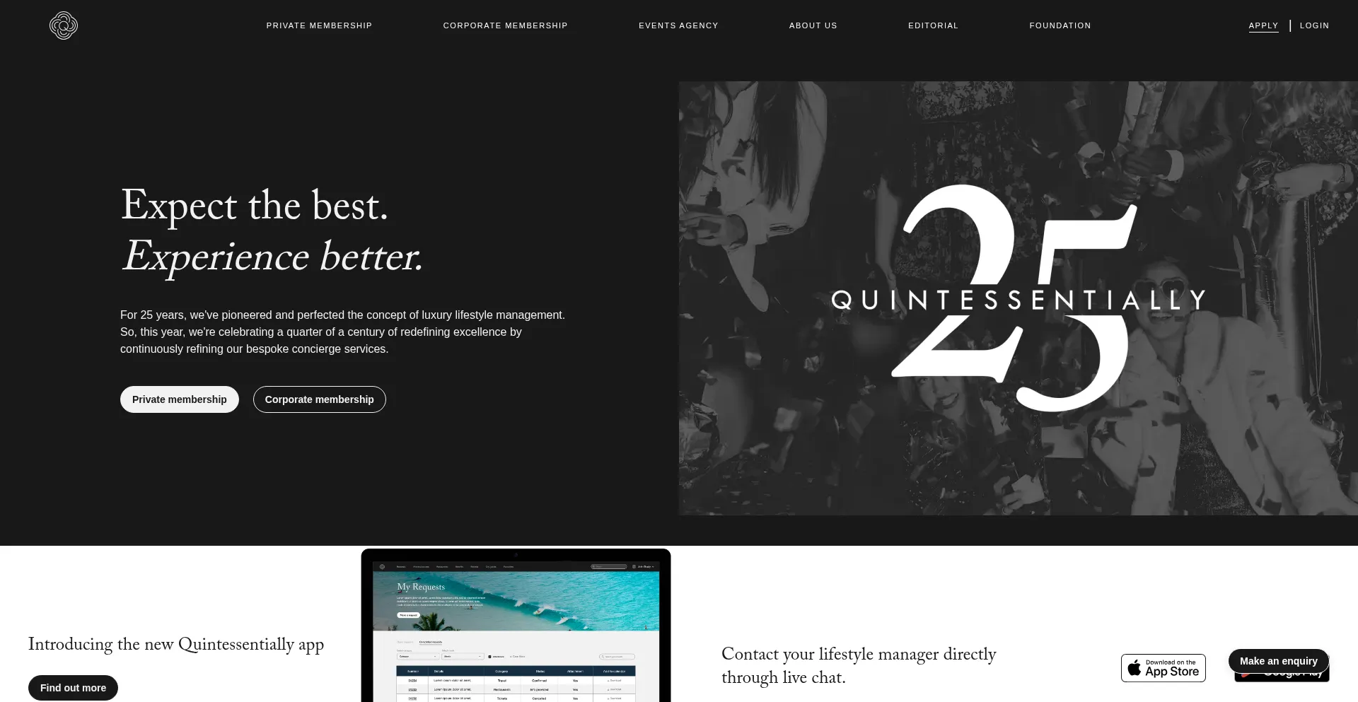 Website screenshot of Quintessentially.com