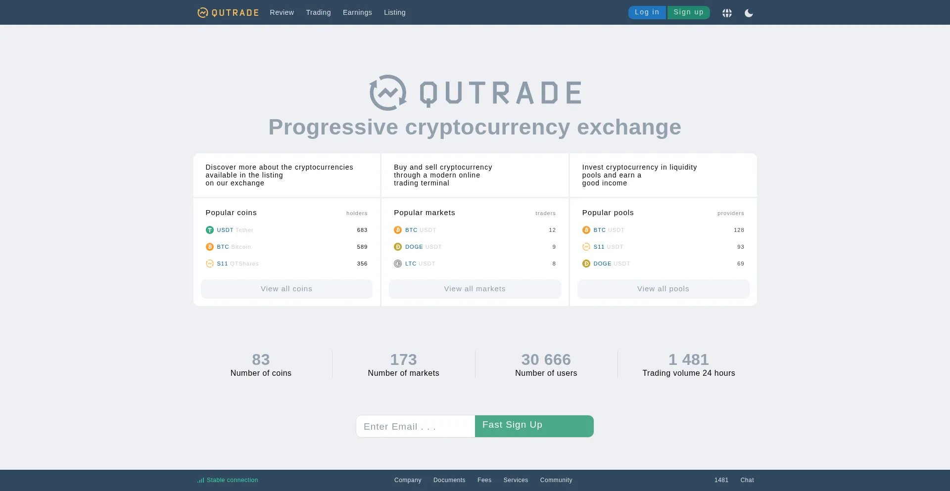 Website screenshot of Qutrade.io