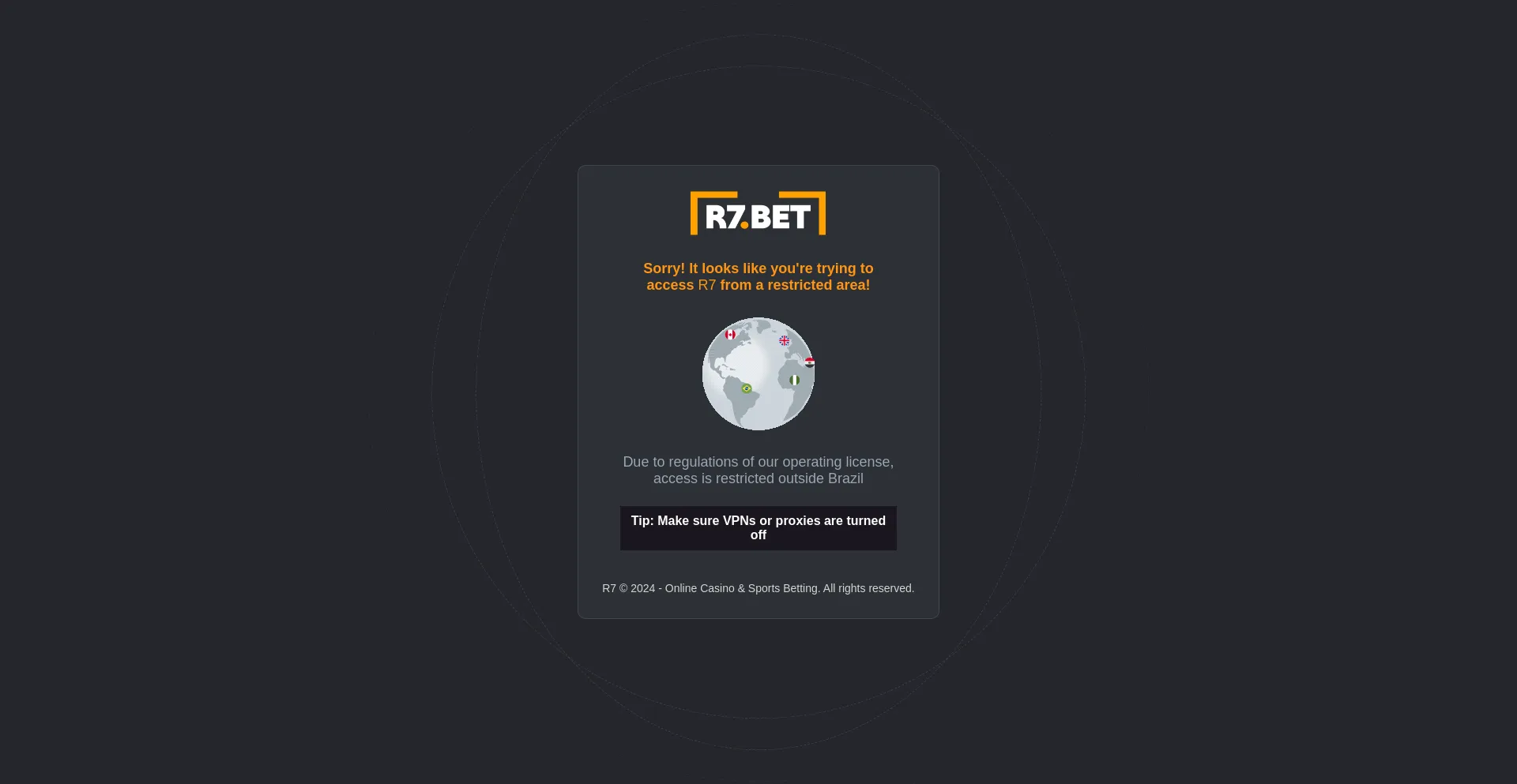 Website screenshot of R7.bet.br