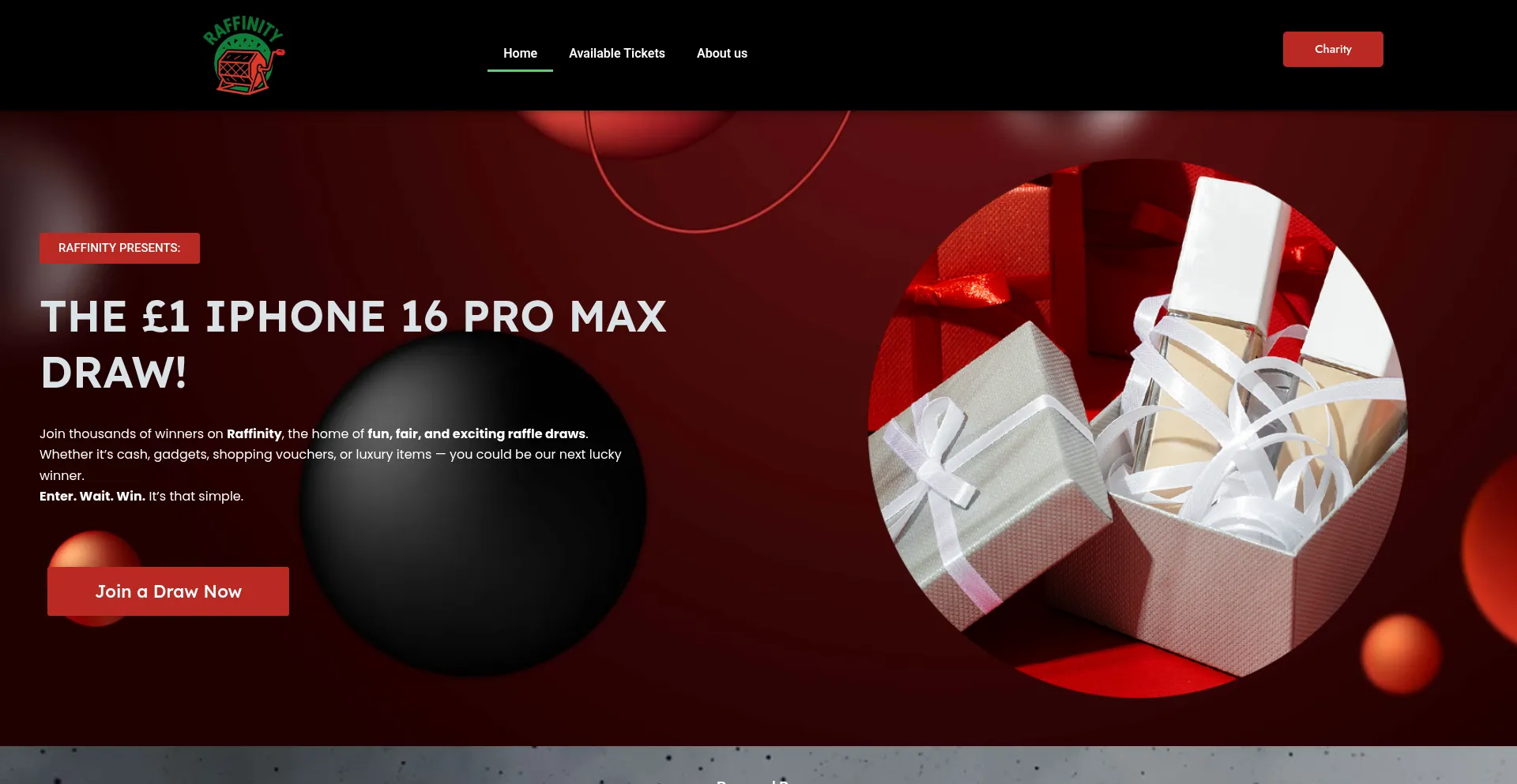 Website screenshot of Raffinity.co.uk