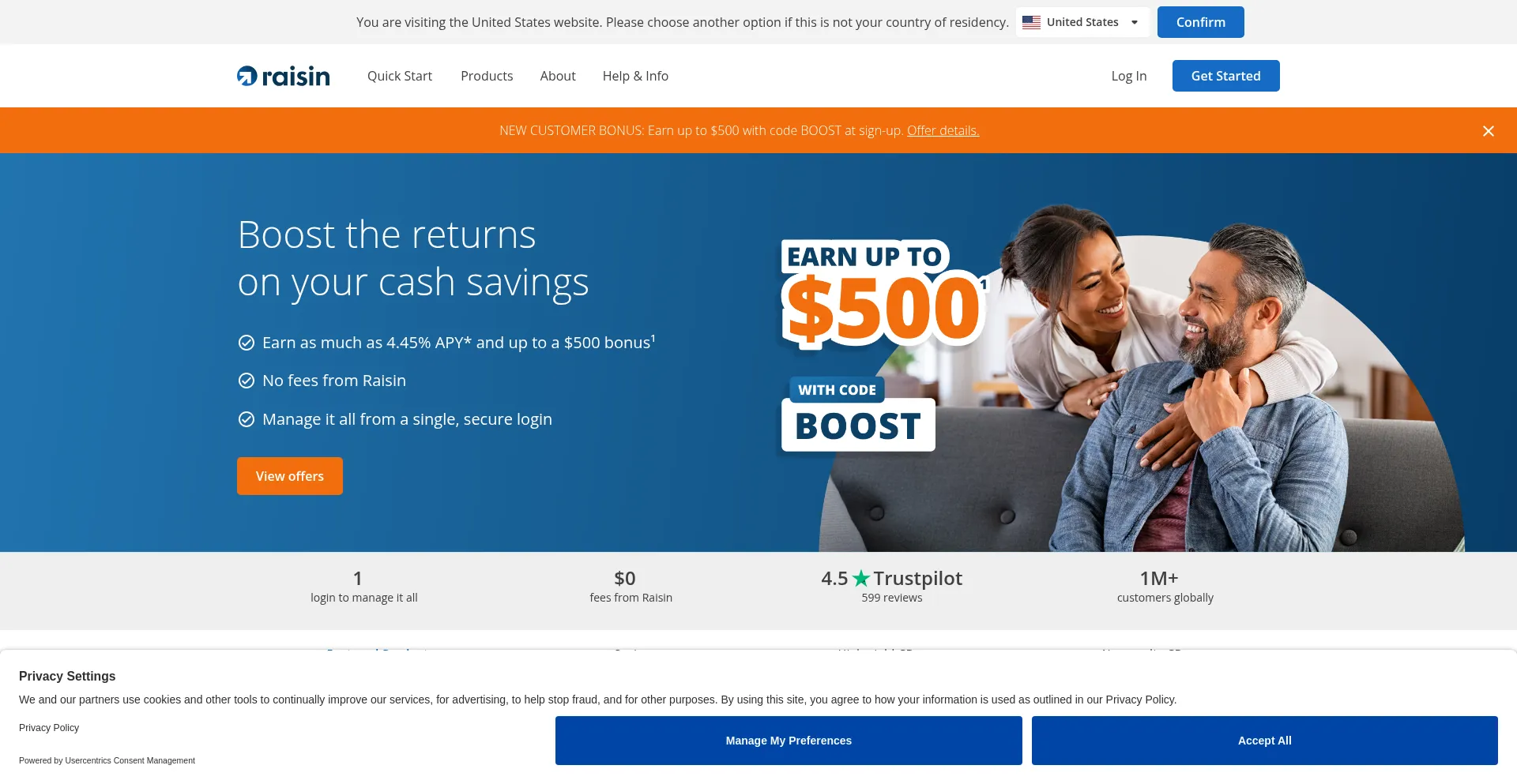 Website screenshot of Raisin.com