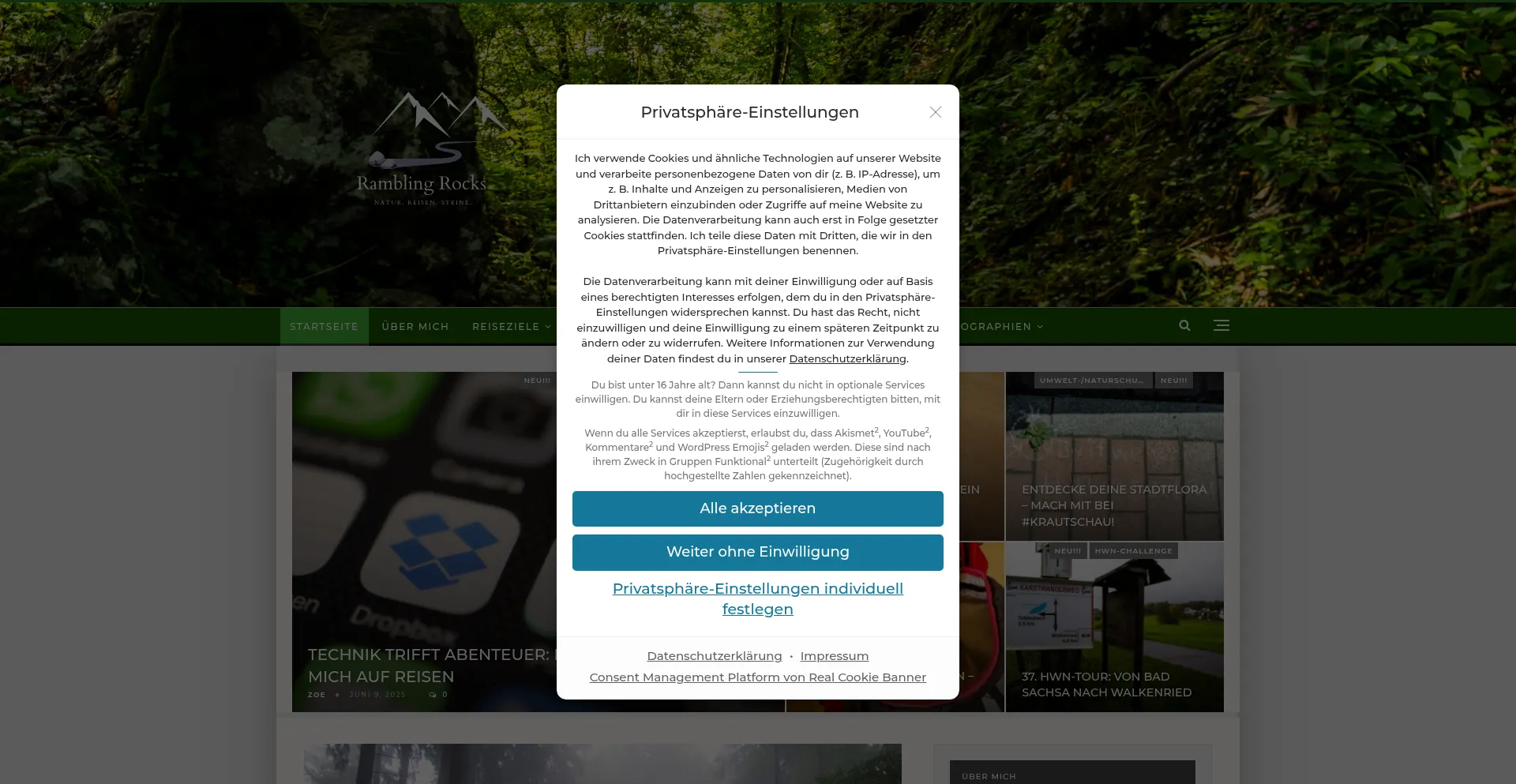 Website screenshot of Ramblingrocks.de
