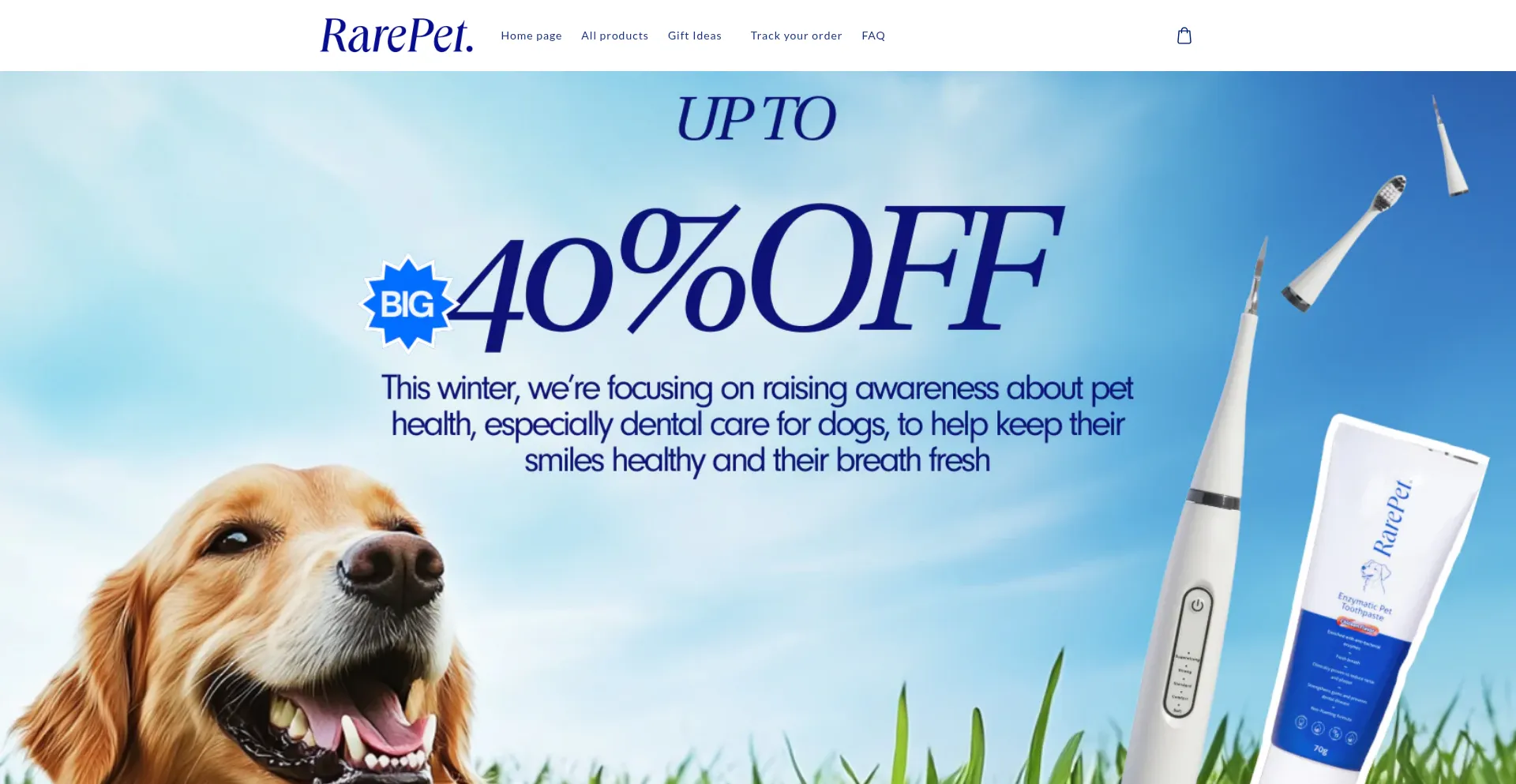 Website screenshot of Rarepet.co