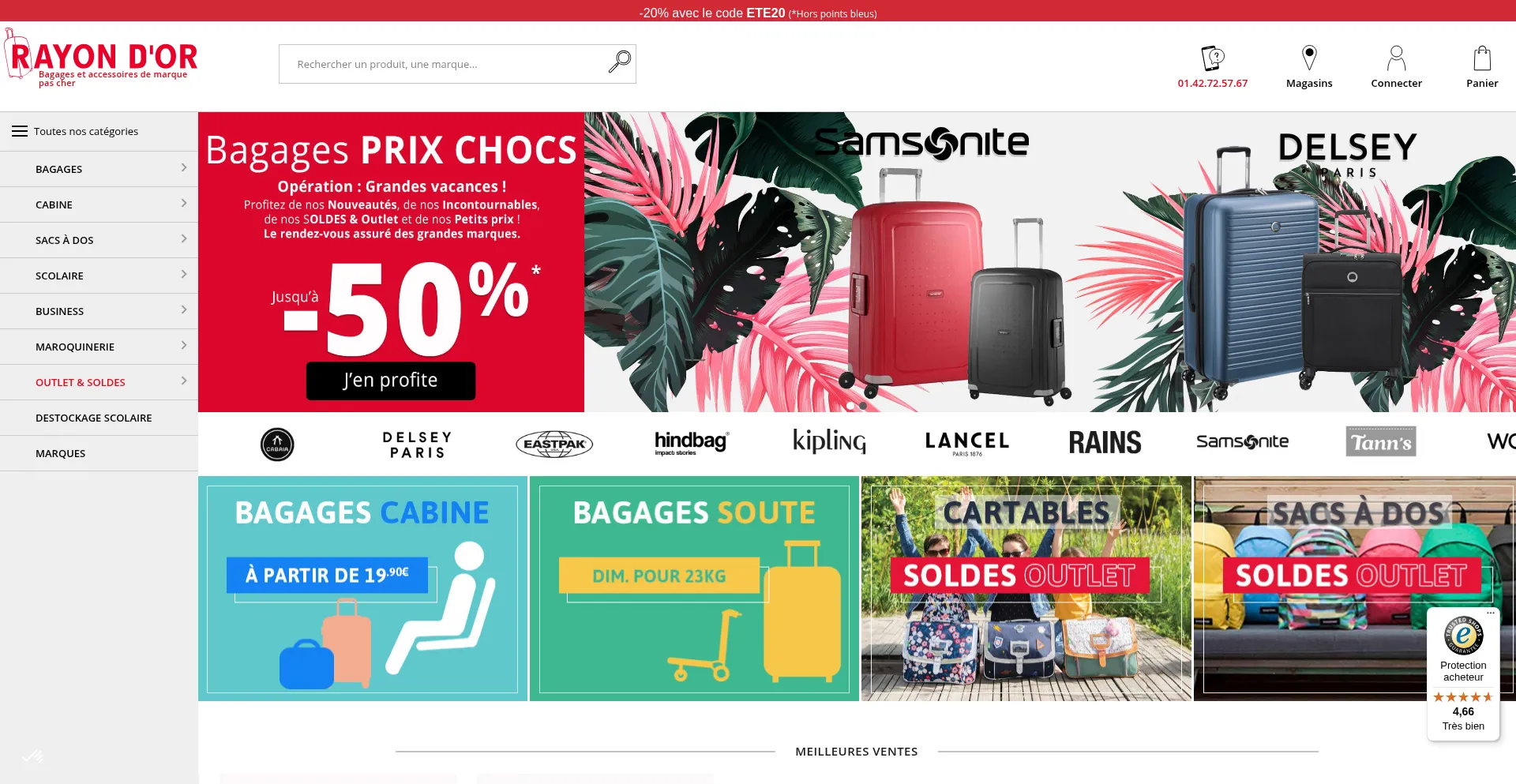 Website screenshot of Rayondor-bagages.fr