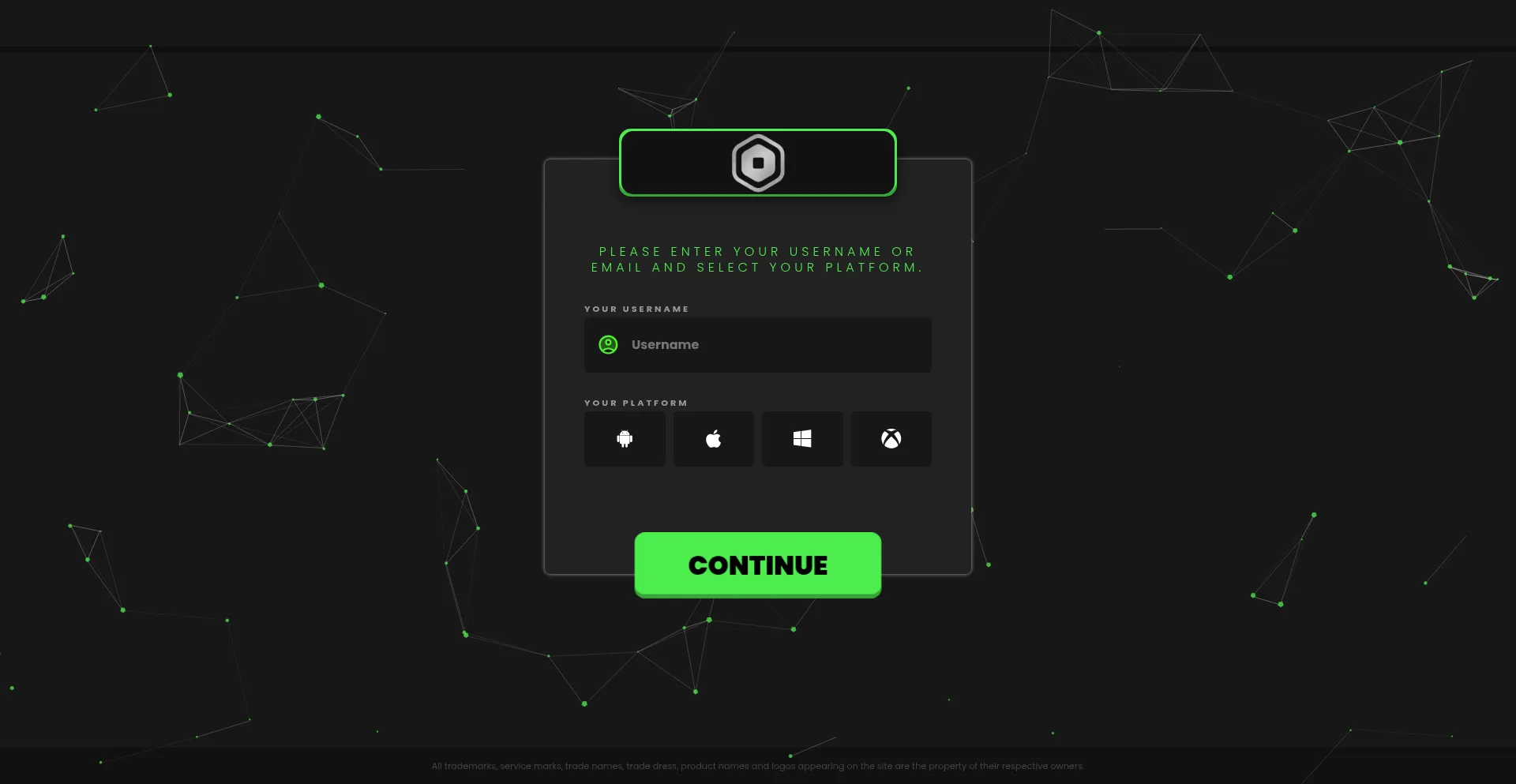 Website screenshot of Rbxpass.top