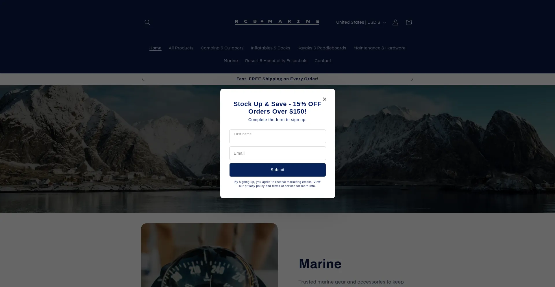 Website screenshot of Rcbmarinesupply.com