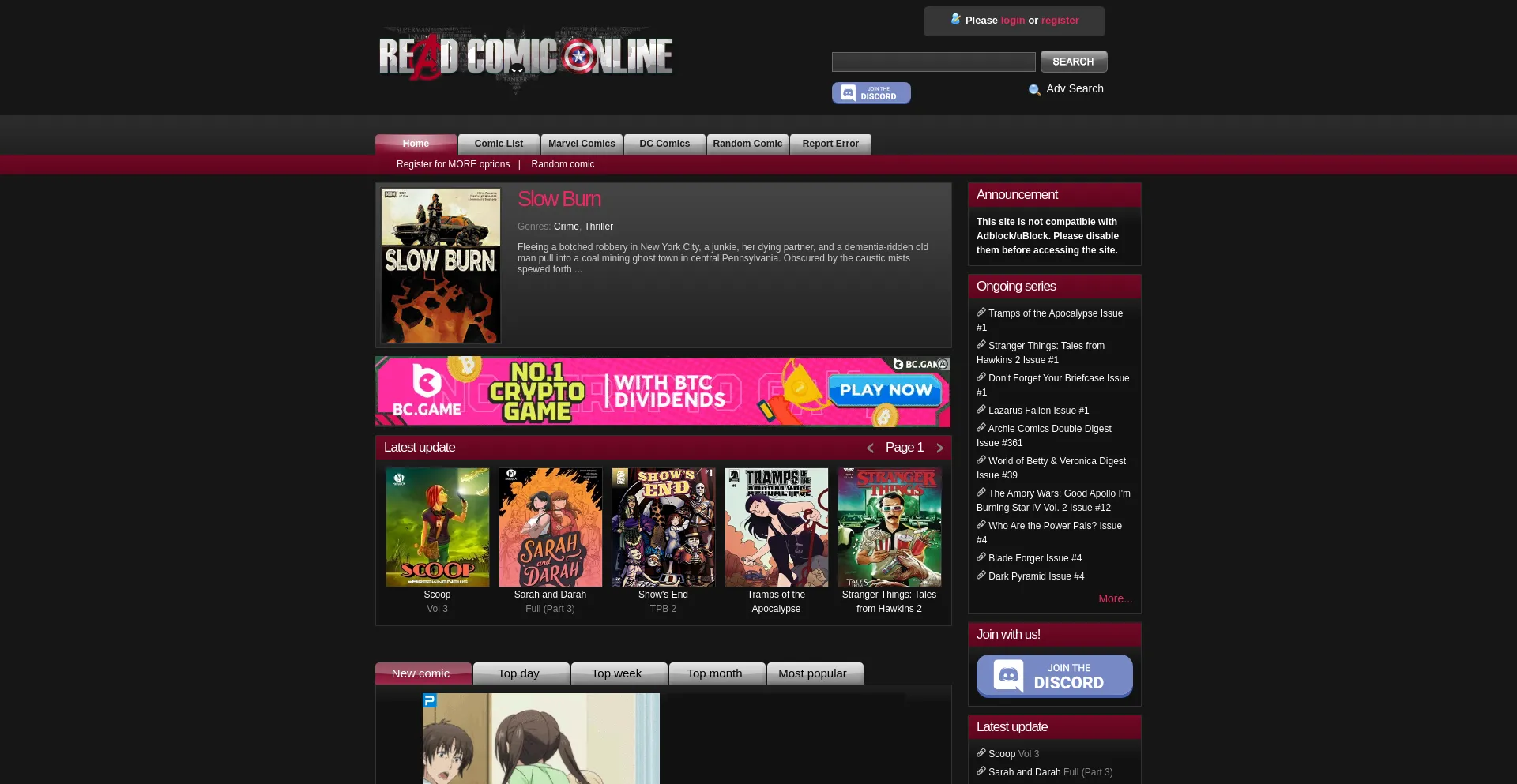 Website screenshot of Readcomiconline.li