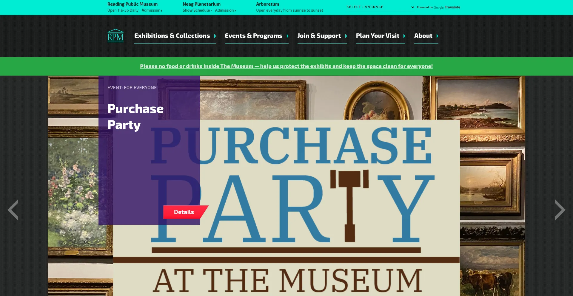 Website screenshot of Readingpublicmuseum.org