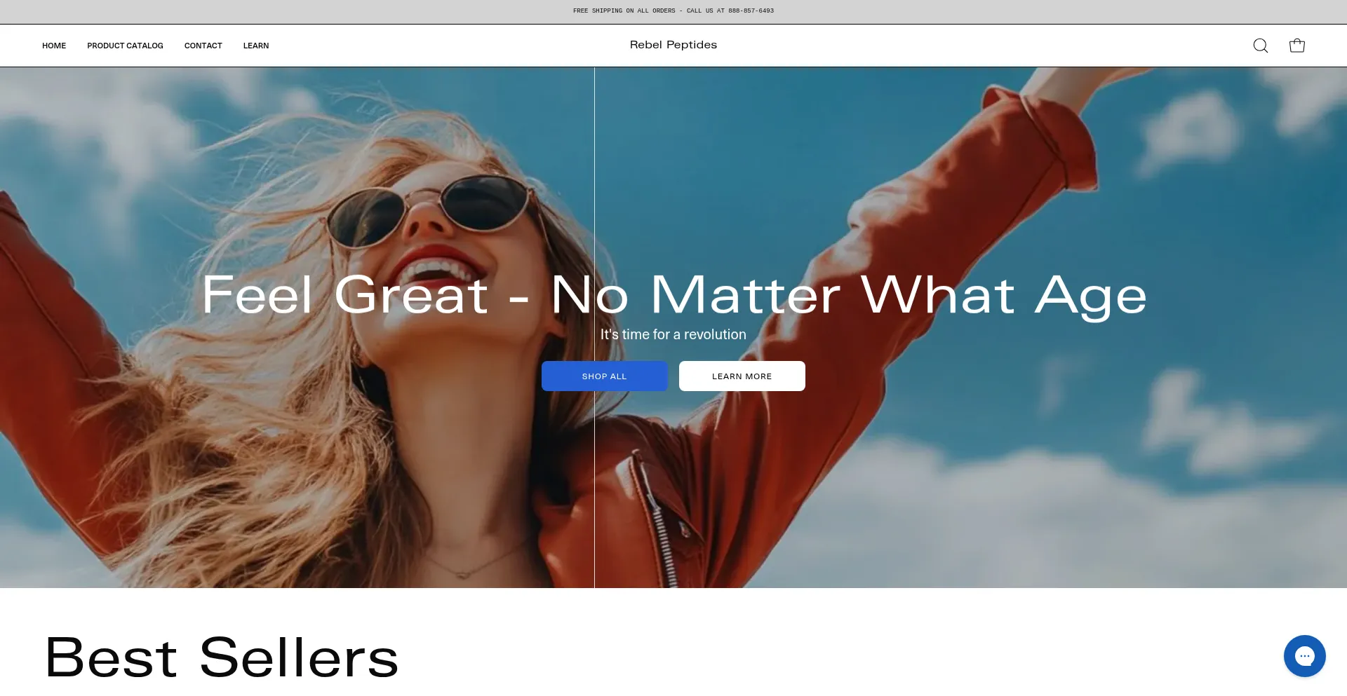 Website screenshot of Rebelpeptides.com