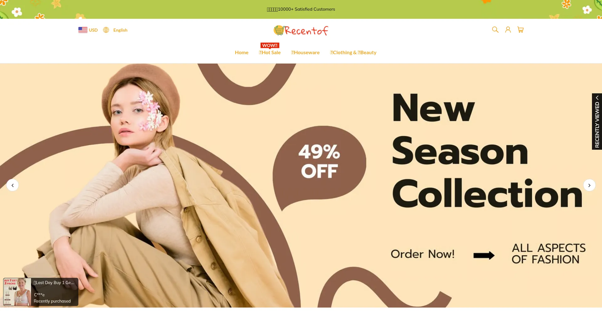 Website screenshot of Recentof.com