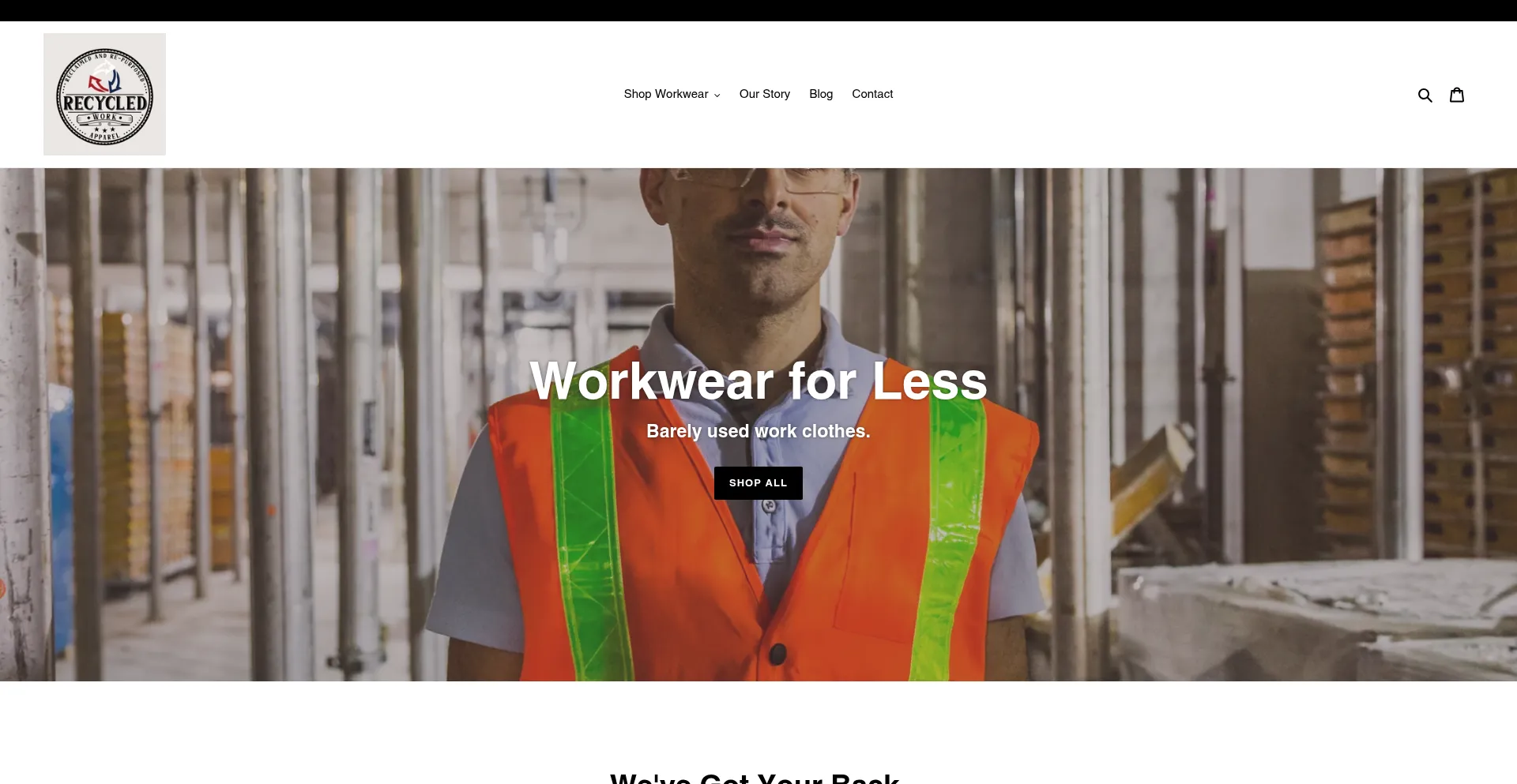 Website screenshot of Recycledworkapparel.com